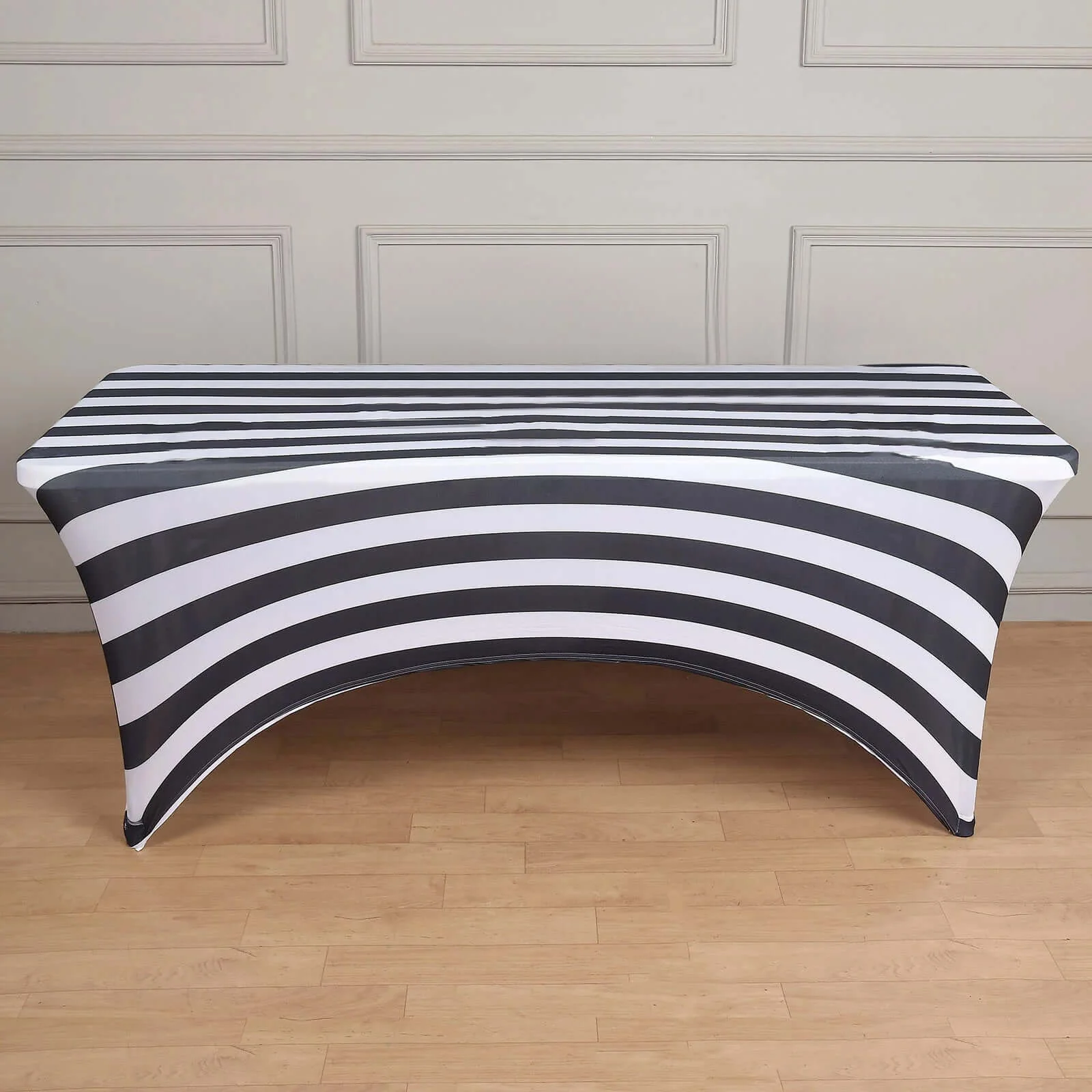 Stretch Spandex Rectangle Tablecloth 72"x30" Black/White Vertical Stripes - Easy to Maintain Form-Fitting Table Cover for Weddings & Events