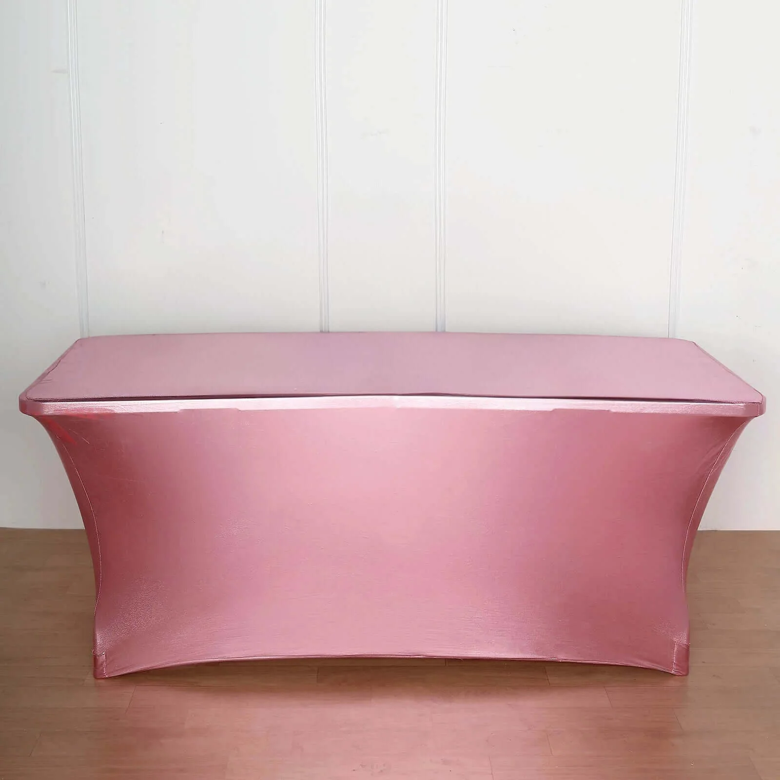 Stretch Spandex Rectangle Tablecloth 72"x30" Metallic Rose Gold - Dazzling Form-Fitting Table Cover