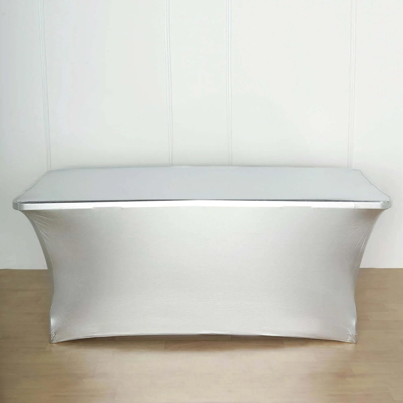Stretch Spandex Rectangle Tablecloth 72"x30" Metallic Silver - Dazzling Form-Fitting Table Cover