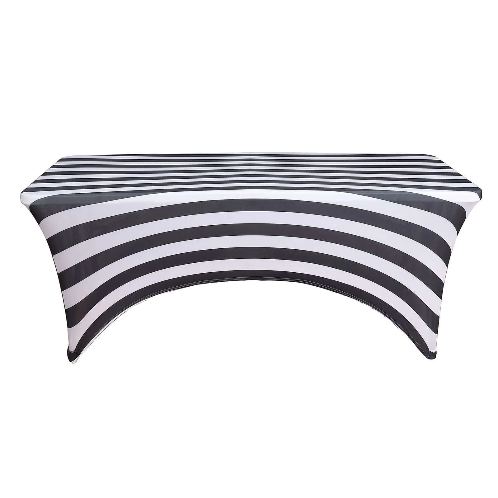 Stretch Spandex Rectangle Tablecloth 8ft Black/White Vertical Stripes - Easy to Maintain Form-Fitting Table Cover for Weddings & Events - Image 6