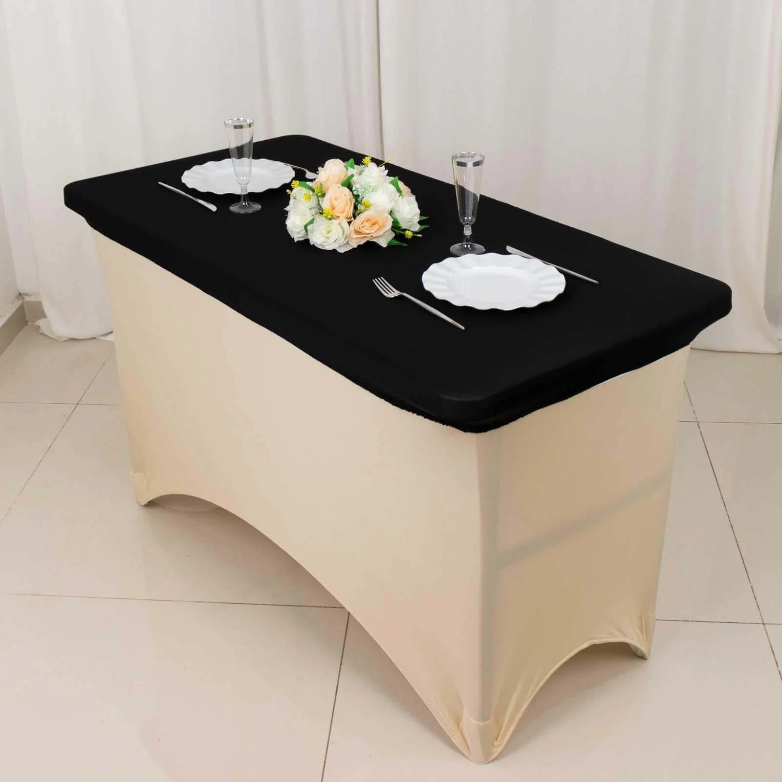Stretch Spandex Rectangle Tablecloth Top Cover 48"x30" Black - Tailored Fit Table Topper Cap - Image 16