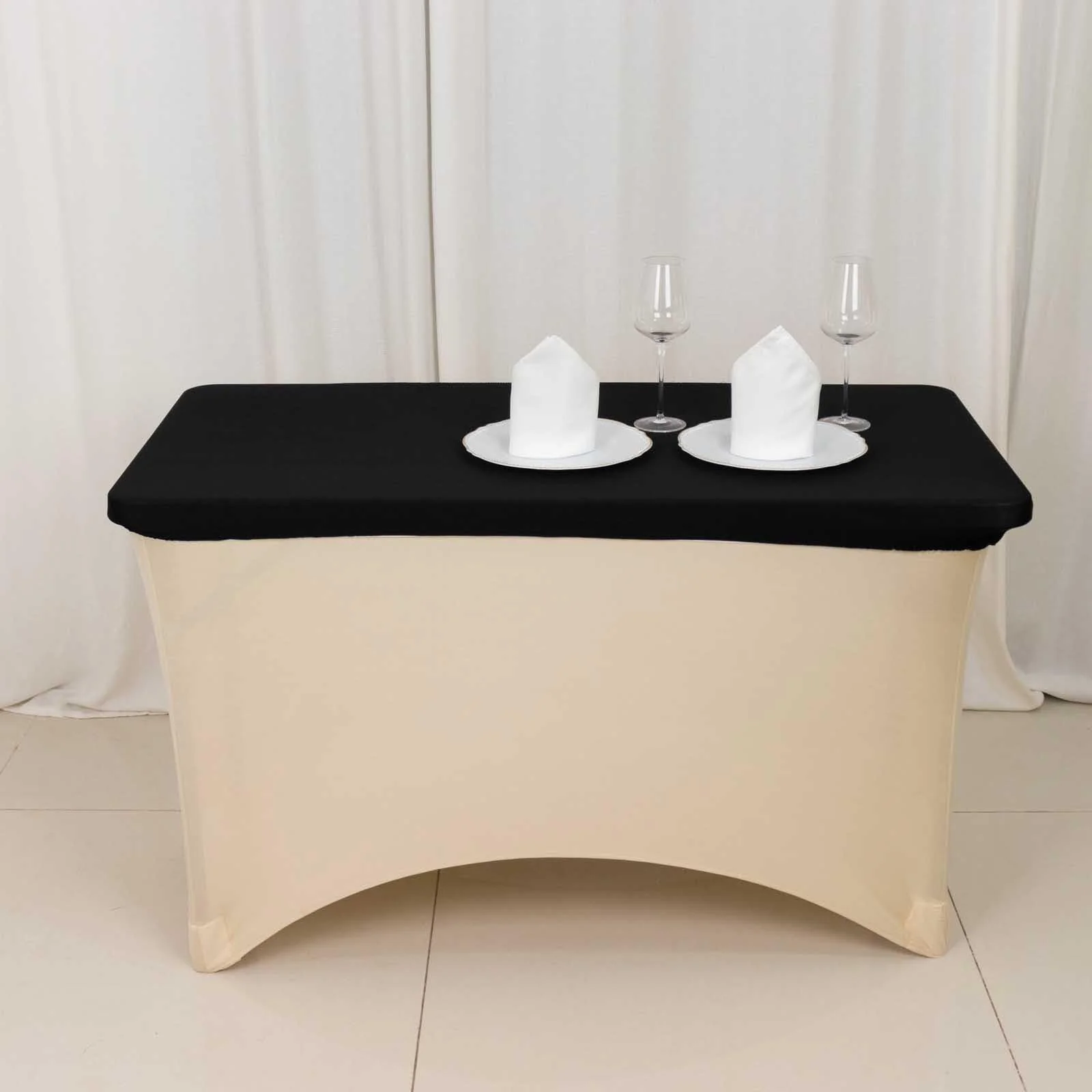 Stretch Spandex Rectangle Tablecloth Top Cover 48"x30" Black - Tailored Fit Table Topper Cap - Image 2
