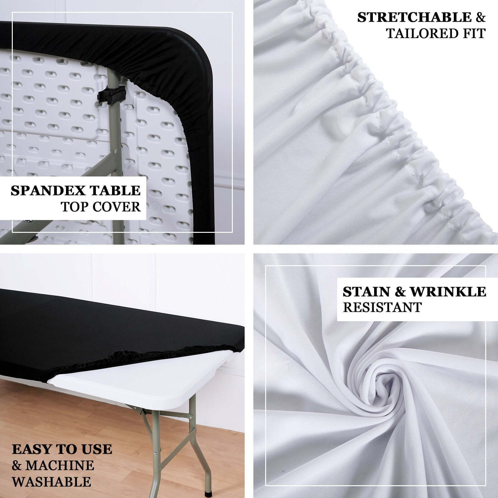 Stretch Spandex Rectangle Tablecloth Top Cover 48"x30" Black - Tailored Fit Table Topper Cap - Image 3