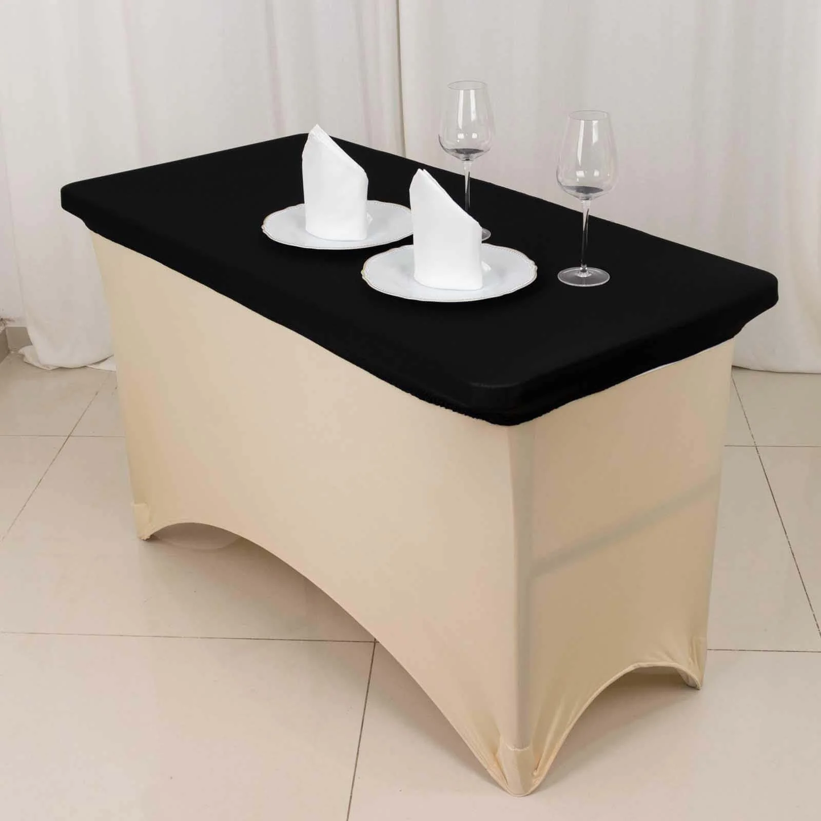 Stretch Spandex Rectangle Tablecloth Top Cover 48"x30" Black - Tailored Fit Table Topper Cap - Image 5