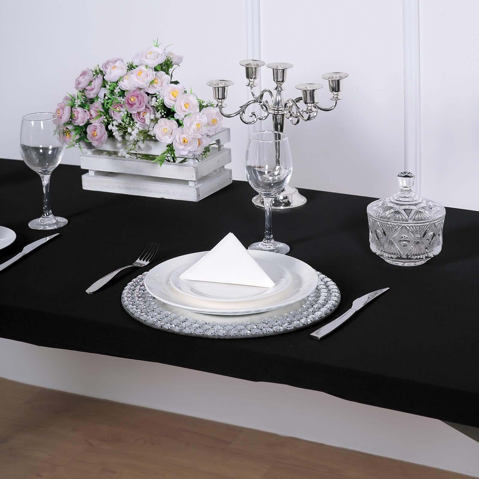 Stretch Spandex Rectangle Tablecloth Top Cover 72"x30" Black - Tailored Fit Table Topper Cap - Image 2