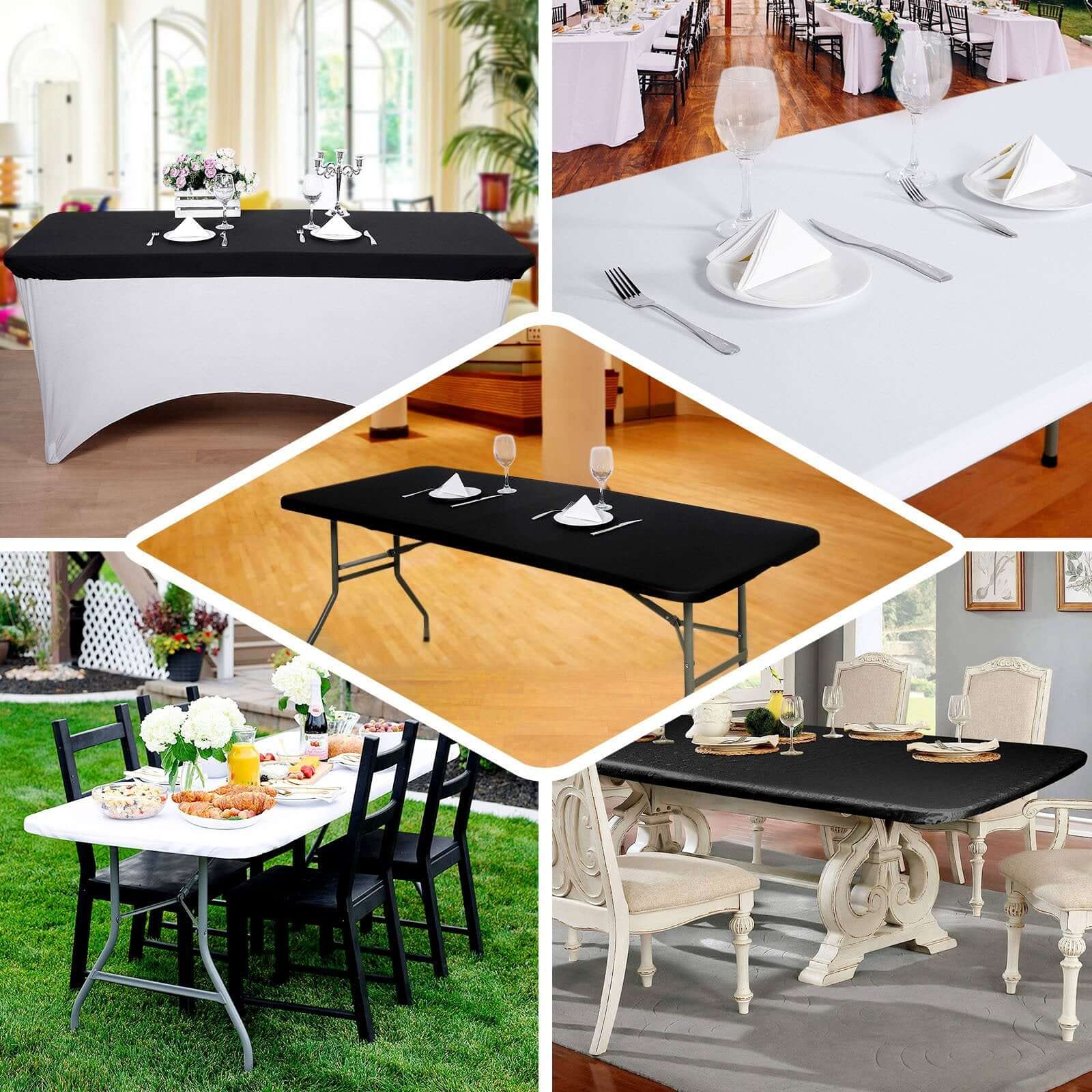 Stretch Spandex Rectangle Tablecloth Top Cover 72"x30" White - Easy to Install Tailored Fit Table Topper Cap - Image 4