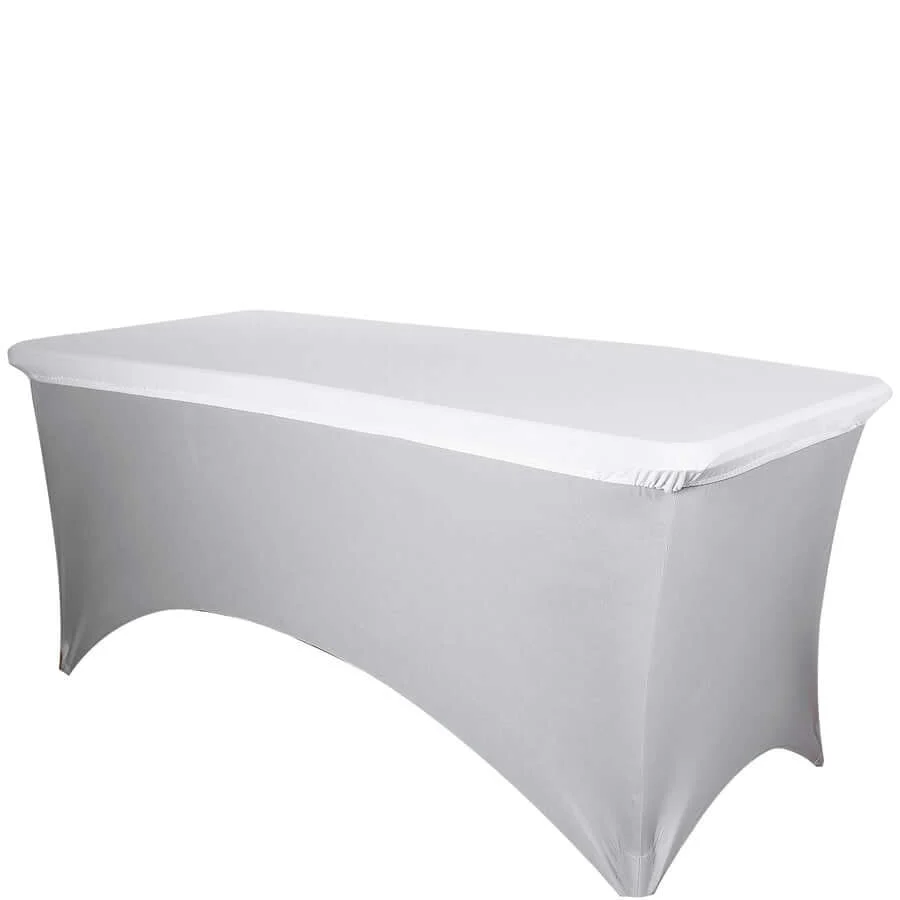 Stretch Spandex Rectangle Tablecloth Top Cover 72"x30" White - Easy to Install Tailored Fit Table Topper Cap - Image 7