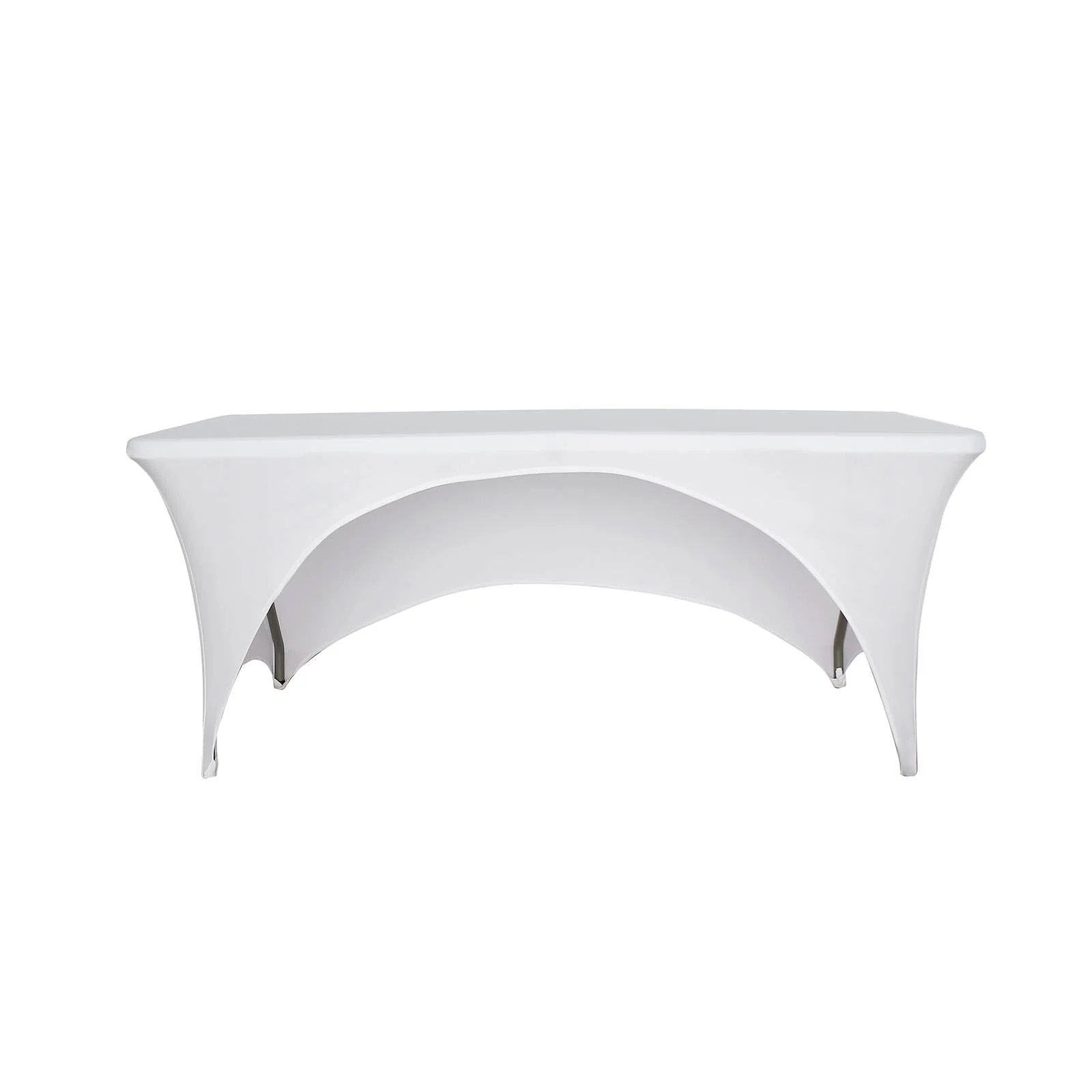 Stretch Spandex Rectangular Table Cover 72"x30" White - Curved Open Back Design, Easy to Install Snug Fit Tablecloth for Upscale Functions, Tradeshows & Exhibitions - Image 7