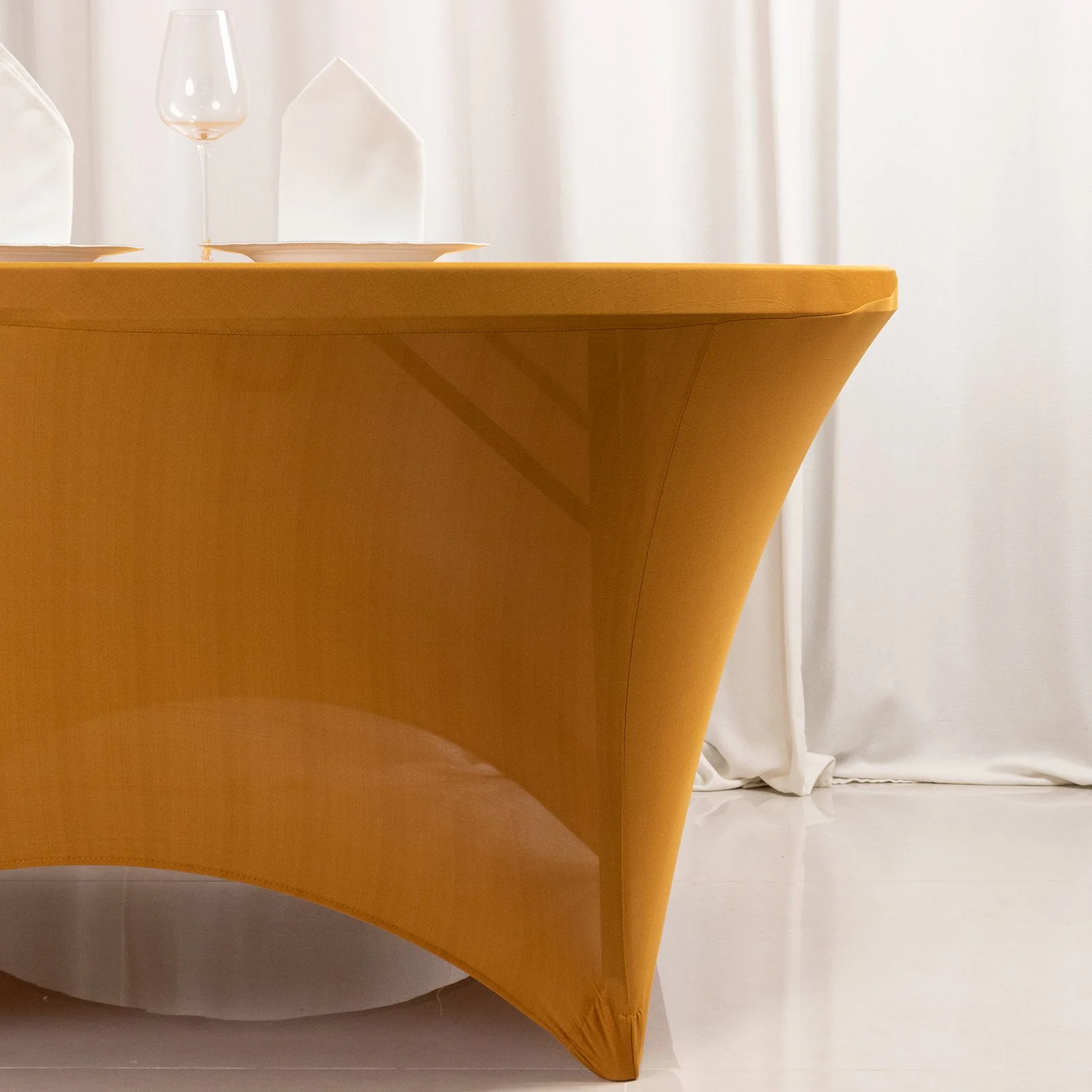 Stretch Spandex Round Tablecloth 5ft Gold - Easy to Maintain Form-Fitting Table Cover - Image 2