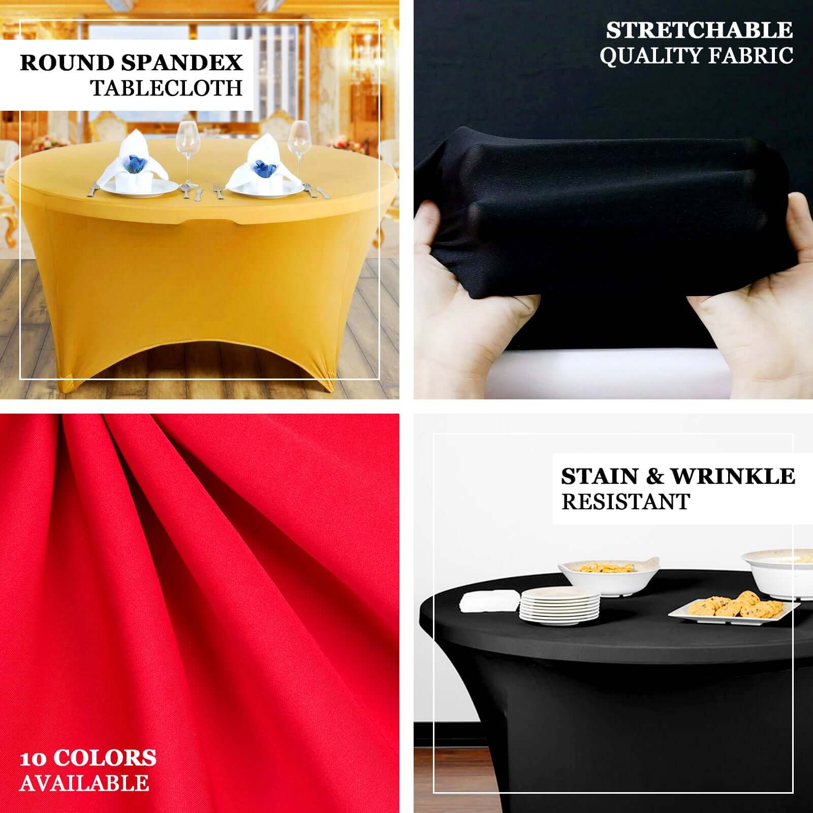 Stretch Spandex Round Tablecloth 5ft Gold - Easy to Maintain Form-Fitting Table Cover - Image 4