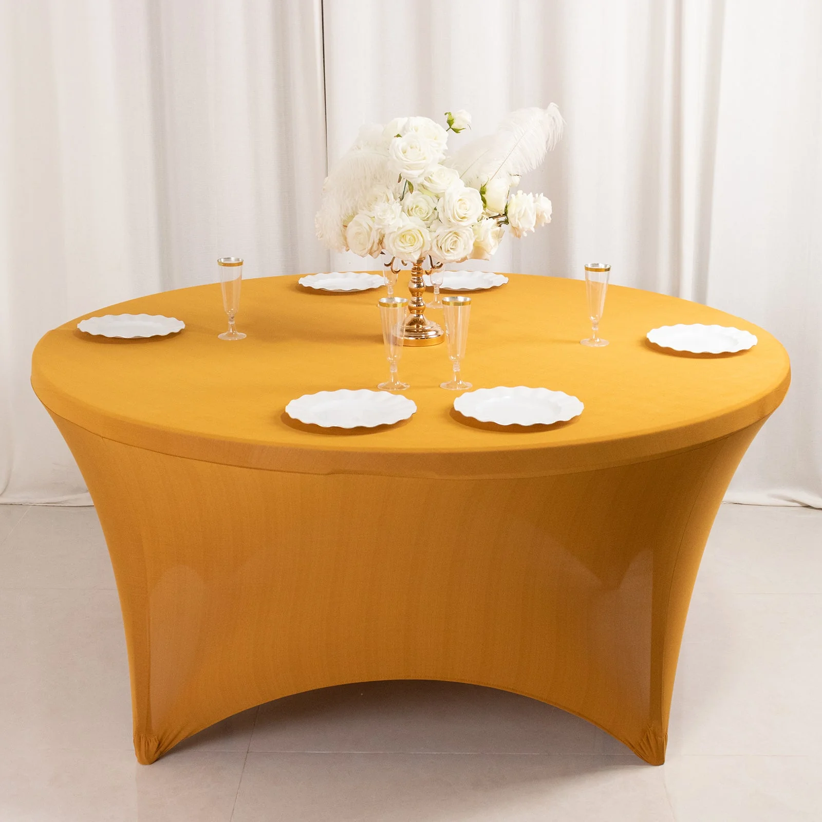 Stretch Spandex Round Tablecloth 5ft Gold - Easy to Maintain Form-Fitting Table Cover - Image 7