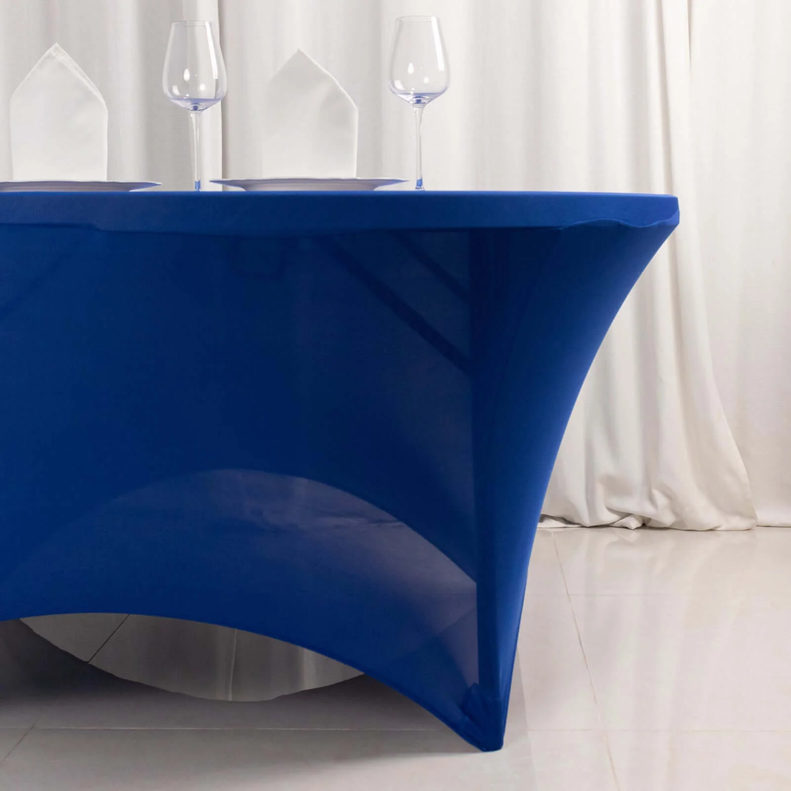 Stretch Spandex Round Tablecloth 5ft Royal Blue - Easy to Maintain Form-Fitting Table Cover - Image 2