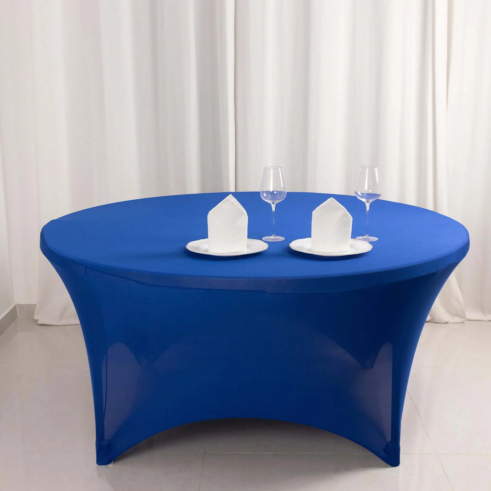 Stretch Spandex Round Tablecloth 5ft Royal Blue - Easy to Maintain Form-Fitting Table Cover - Image 3