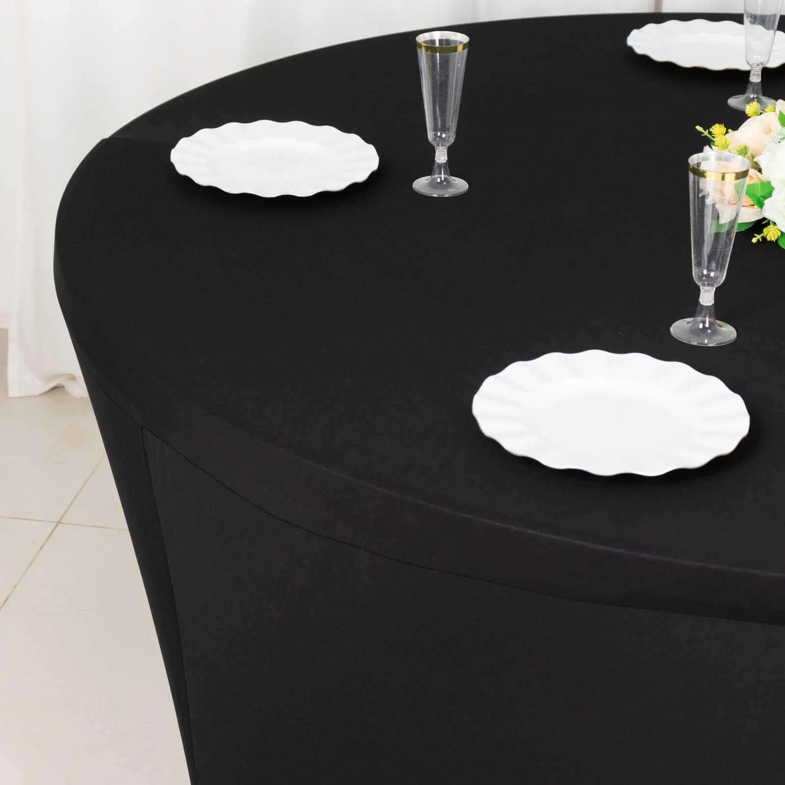 Stretch Spandex Round Tablecloth 6ft Black - Easy to Maintain Form-Fitting Table Cover - Image 3
