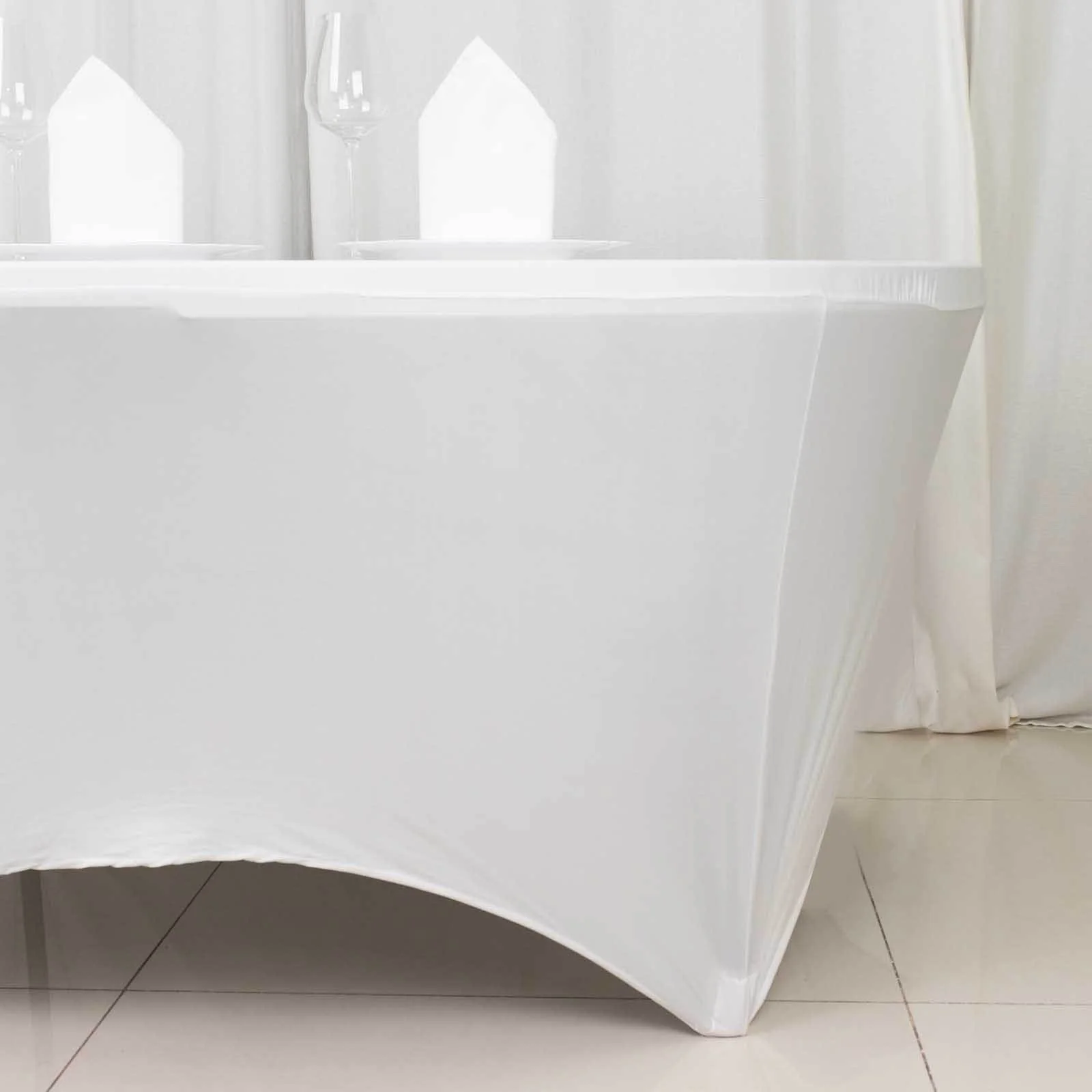 Stretch Spandex Round Tablecloth 6ft White - Easy to Maintain Form-Fitting Table Cover for Weddings & Events - Image 2