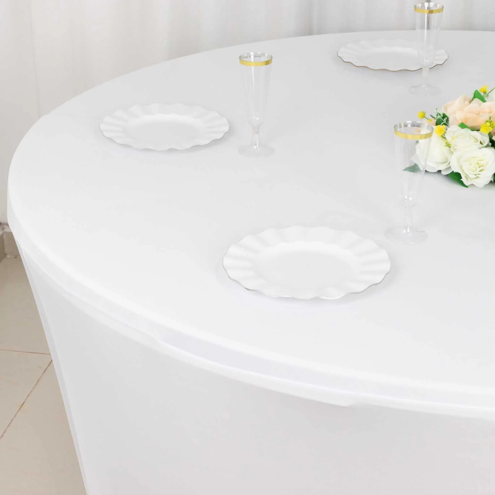 Stretch Spandex Round Tablecloth 6ft White - Easy to Maintain Form-Fitting Table Cover for Weddings & Events - Image 3