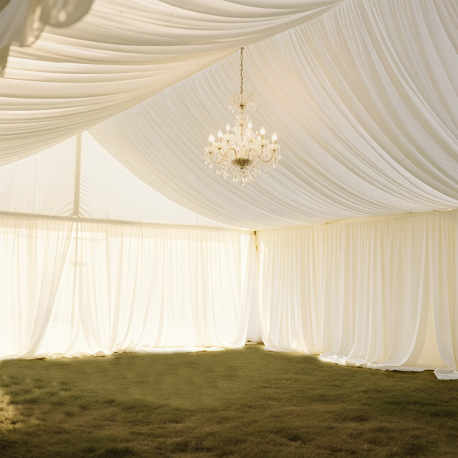 Stretch Spandex Tent Ceiling Drape – 25ft x 36ft, Ivory 100GSM Wrinkle-Free Fabric Ceiling Liner with Pole Pockets, Standard