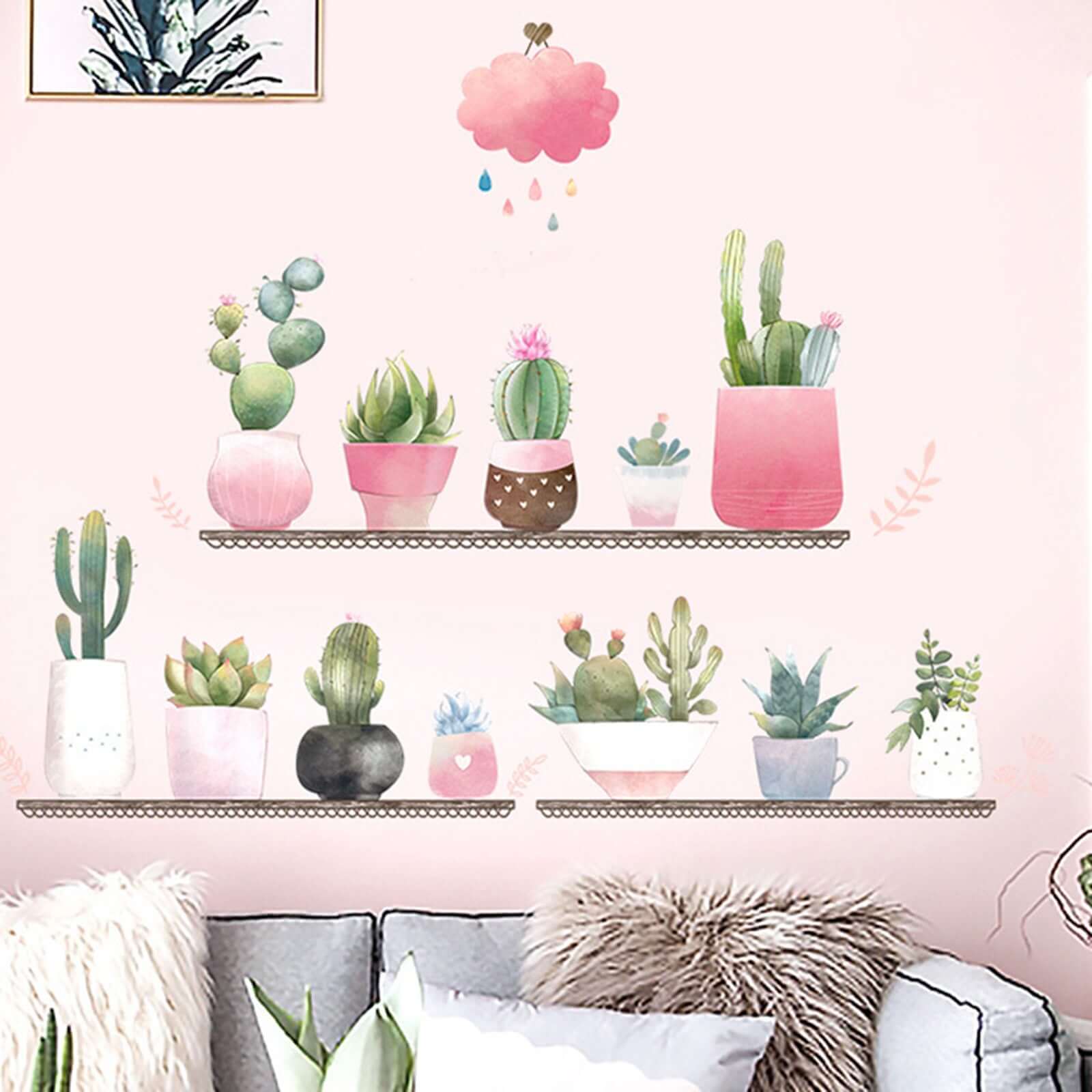 Succulent Potted Plants on Shelf Wall Decals, Peel and Stick Decor Stickers - Image 2