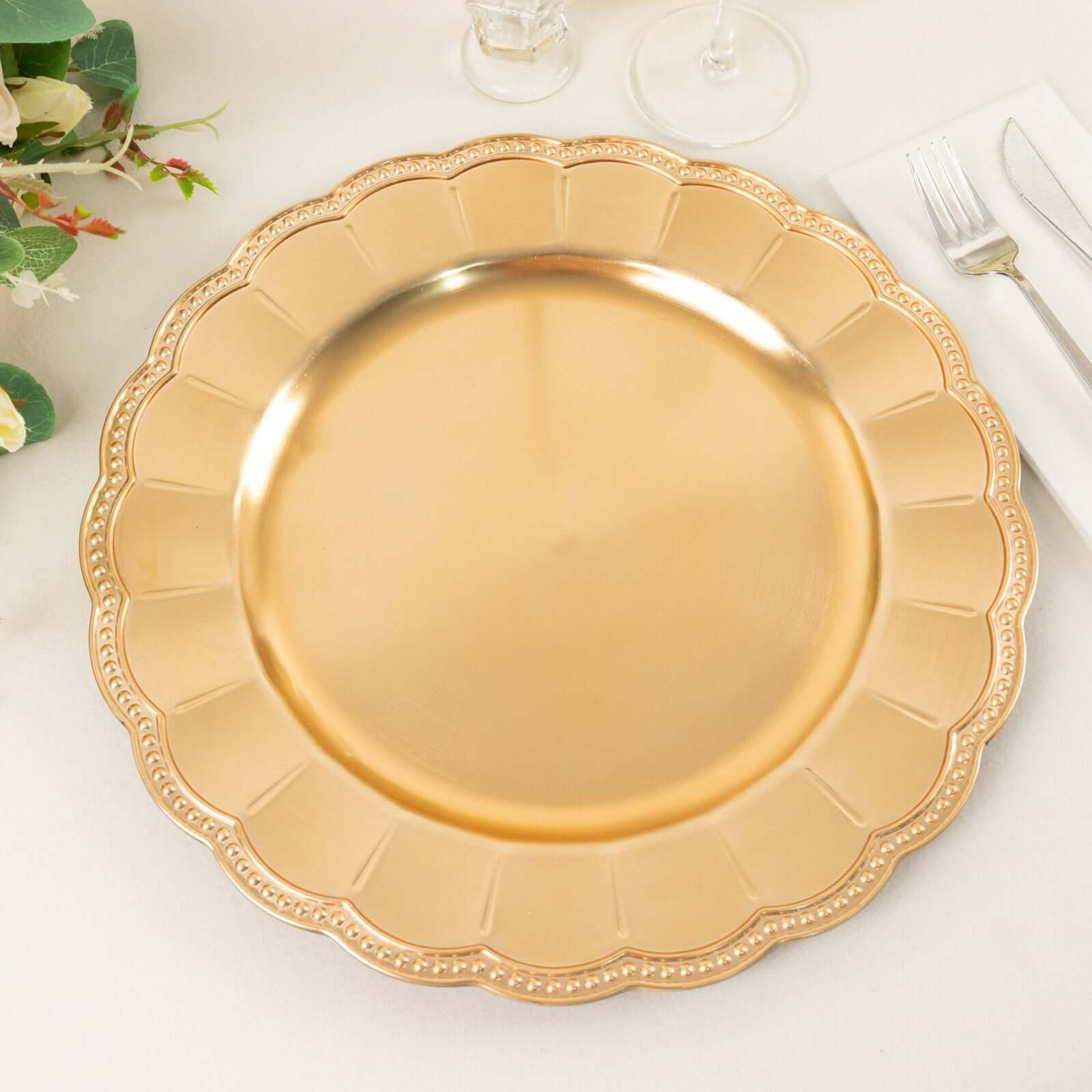 6-Pack Acrylic Charger Plates 13" Round Metallic Gold Beaded Sunflower Rim - Plastic Dinner Party Charger Tableware - Image 4