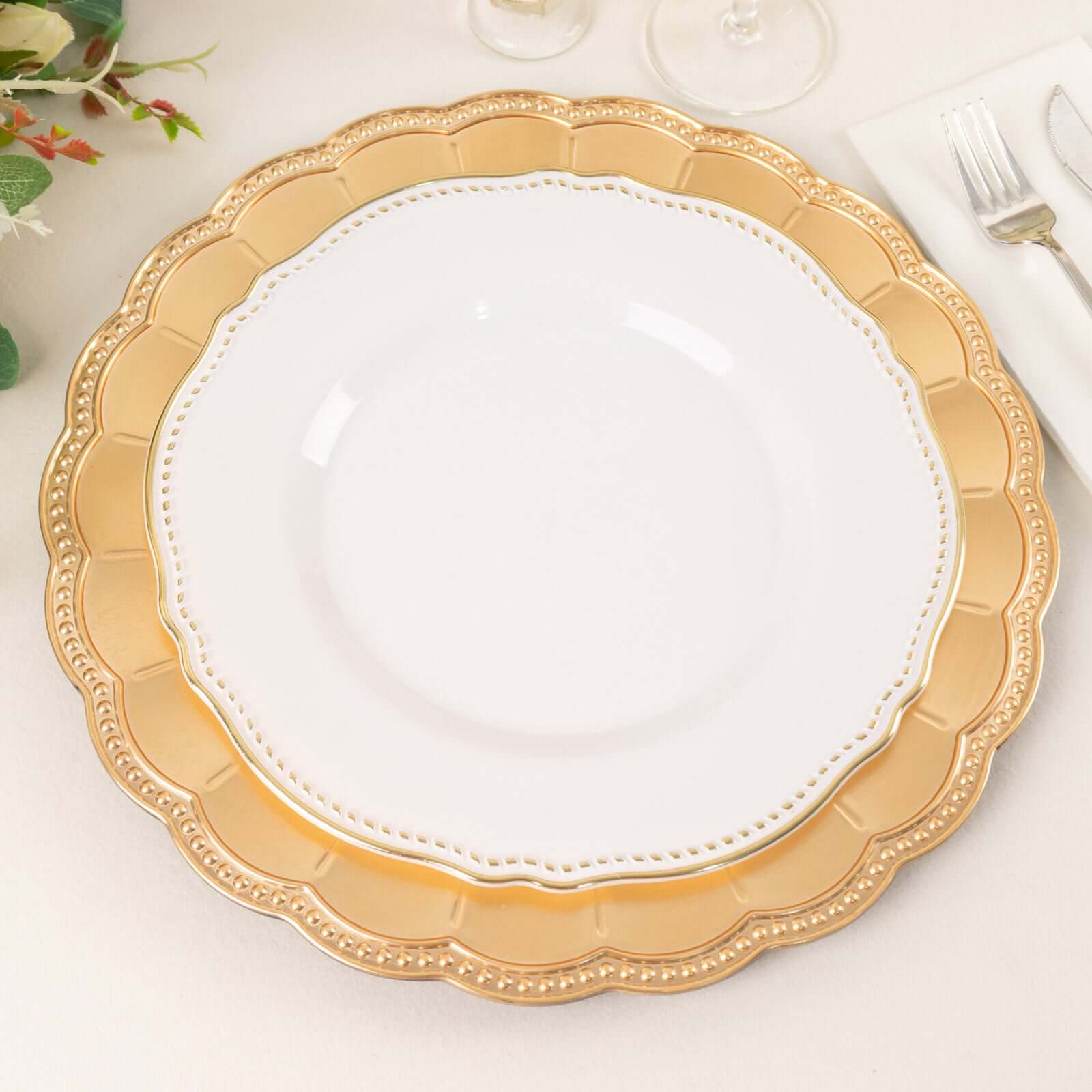 6-Pack Acrylic Charger Plates 13" Round Metallic Gold Beaded Sunflower Rim - Plastic Dinner Party Charger Tableware - Image 5