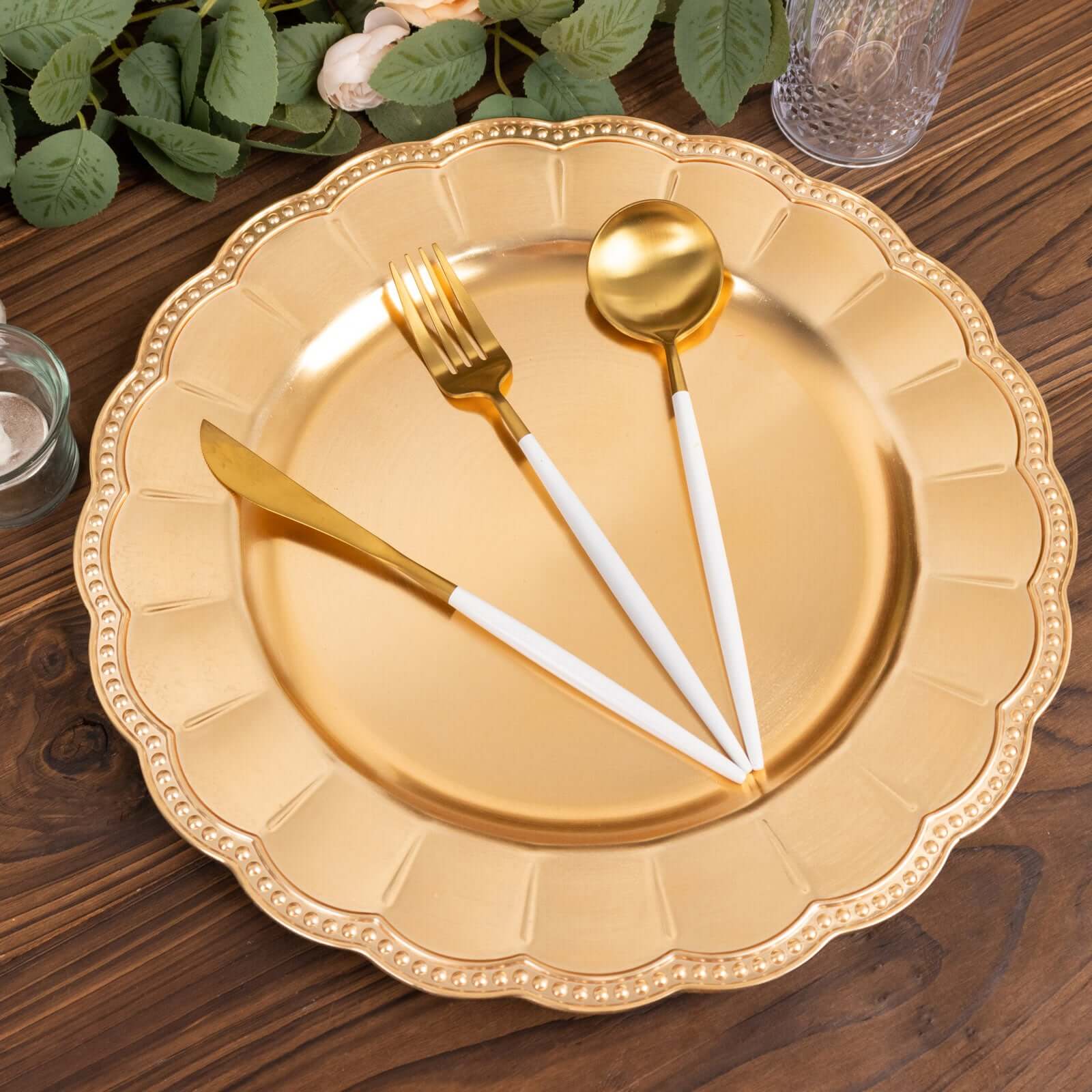 6-Pack Acrylic Charger Plates 13" Round Metallic Gold Beaded Sunflower Rim - Plastic Dinner Party Charger Tableware - Image 7