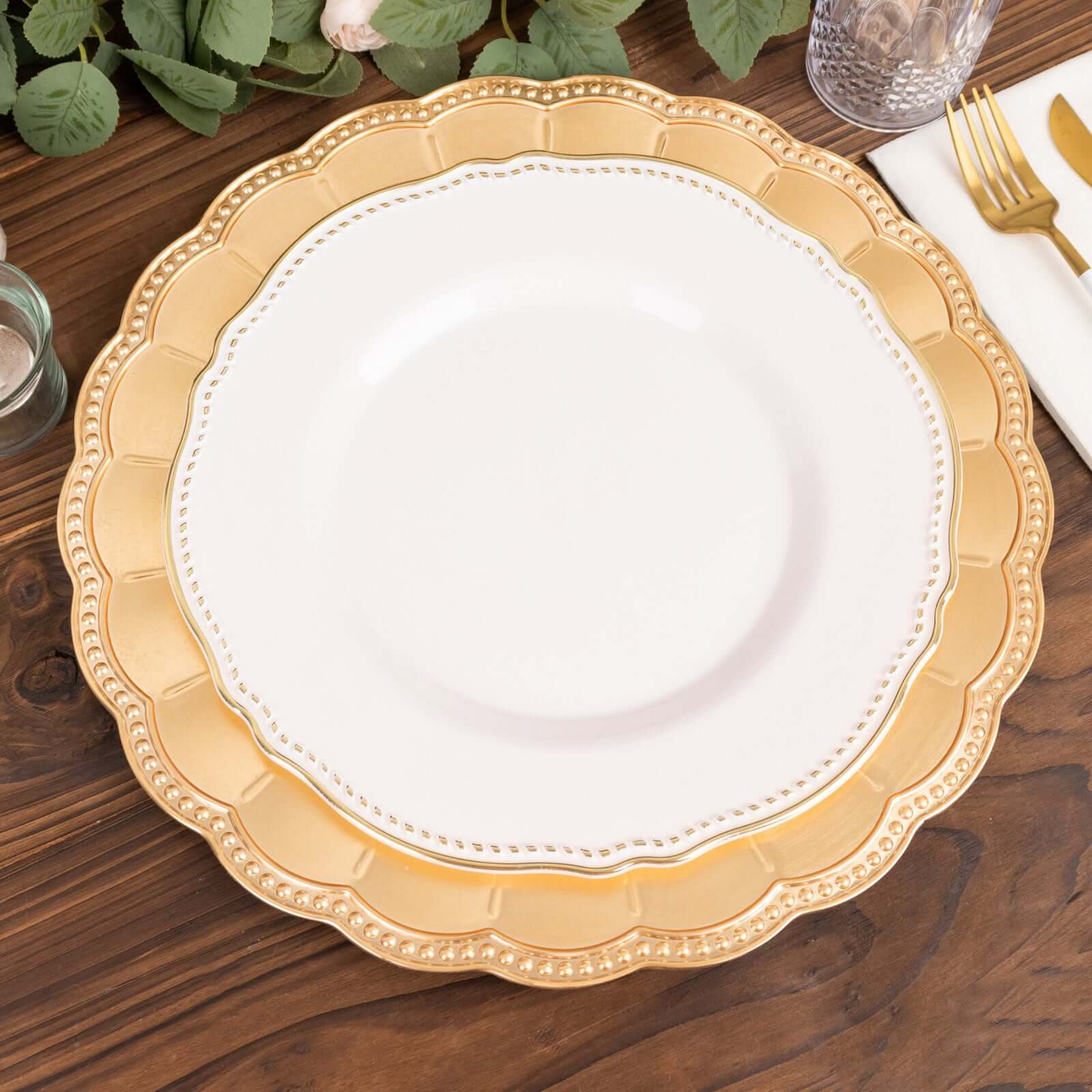 6-Pack Acrylic Charger Plates 13" Round Metallic Gold Beaded Sunflower Rim - Plastic Dinner Party Charger Tableware - Image 8