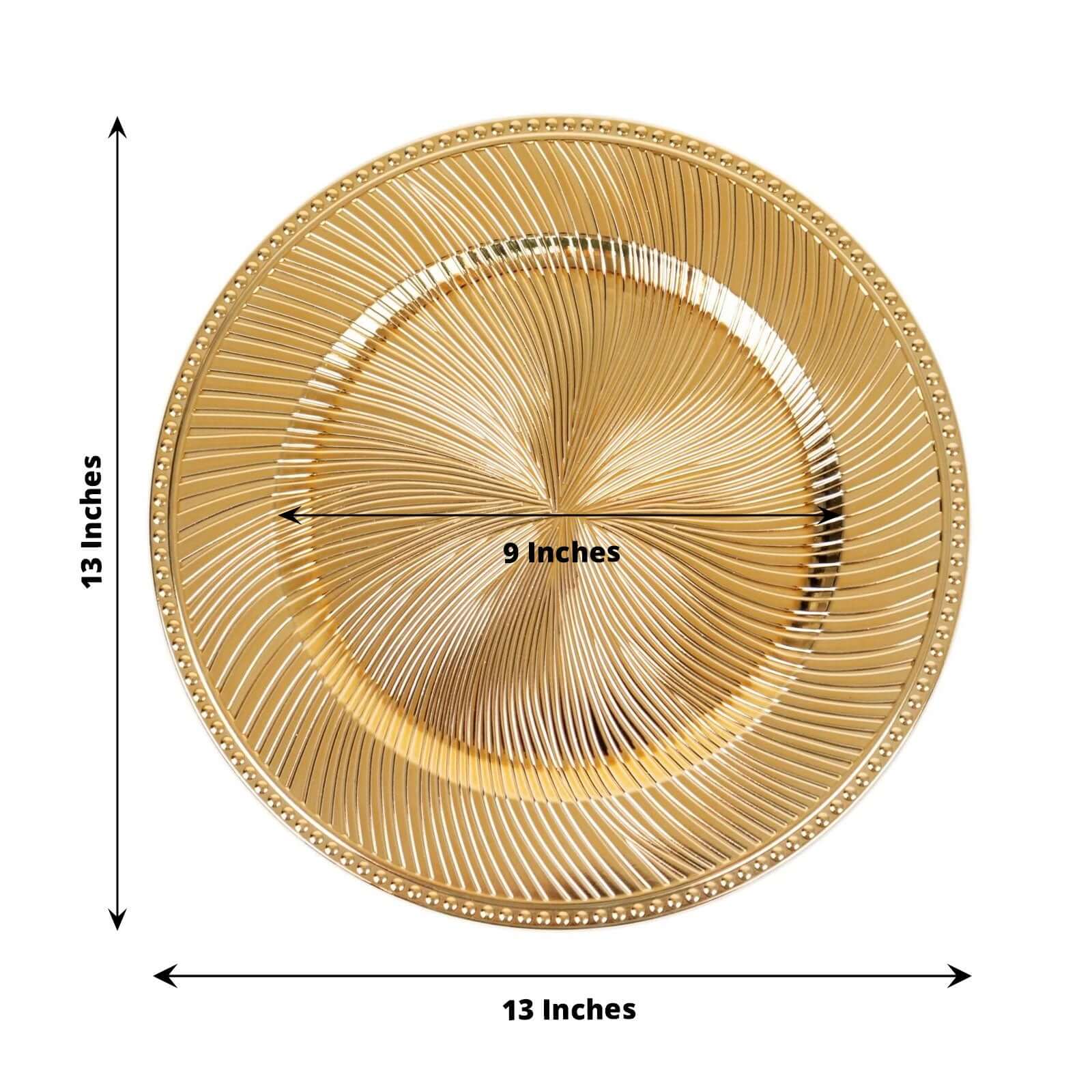 6-Pack Acrylic Charger Plates 13" Round Metallic Gold Swirl Pattern with Beaded Rim - Plastic Decorative Dinner Party Charger Tableware - Image 3