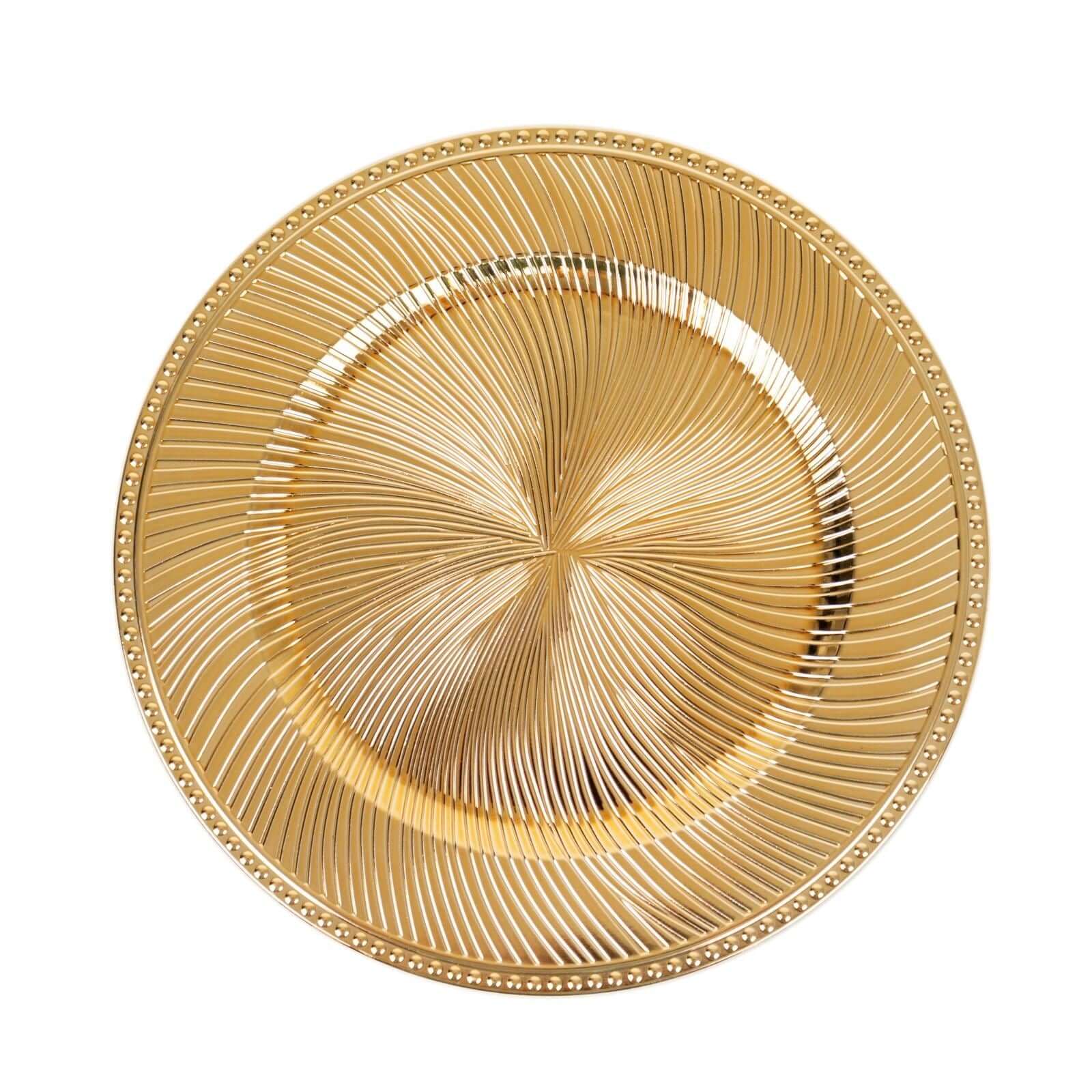 6-Pack Acrylic Charger Plates 13" Round Metallic Gold Swirl Pattern with Beaded Rim - Plastic Decorative Dinner Party Charger Tableware - Image 9