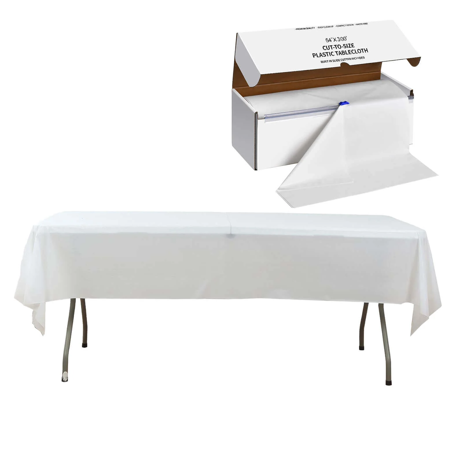 Plastic Table Cover Roll 54"x300ft White with Slide Cutter - Cuts Up to 36 Rectangle 8ft Disposable Tablecloths - Image 3