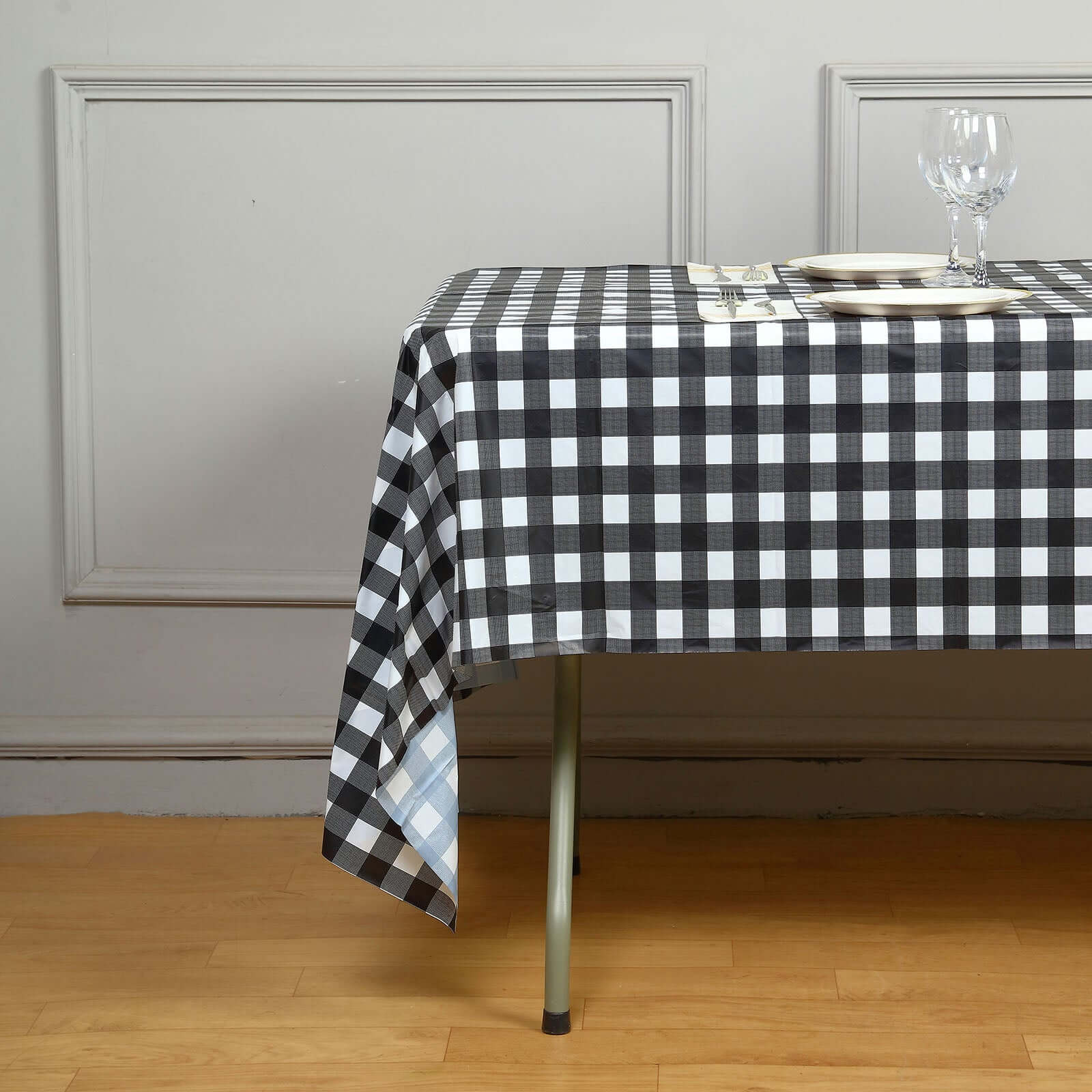 5-Pack Plastic Table Covers 54"x108" Black Checkered Rectangle - PVC Waterproof Disposable Tablecloths - Image 3