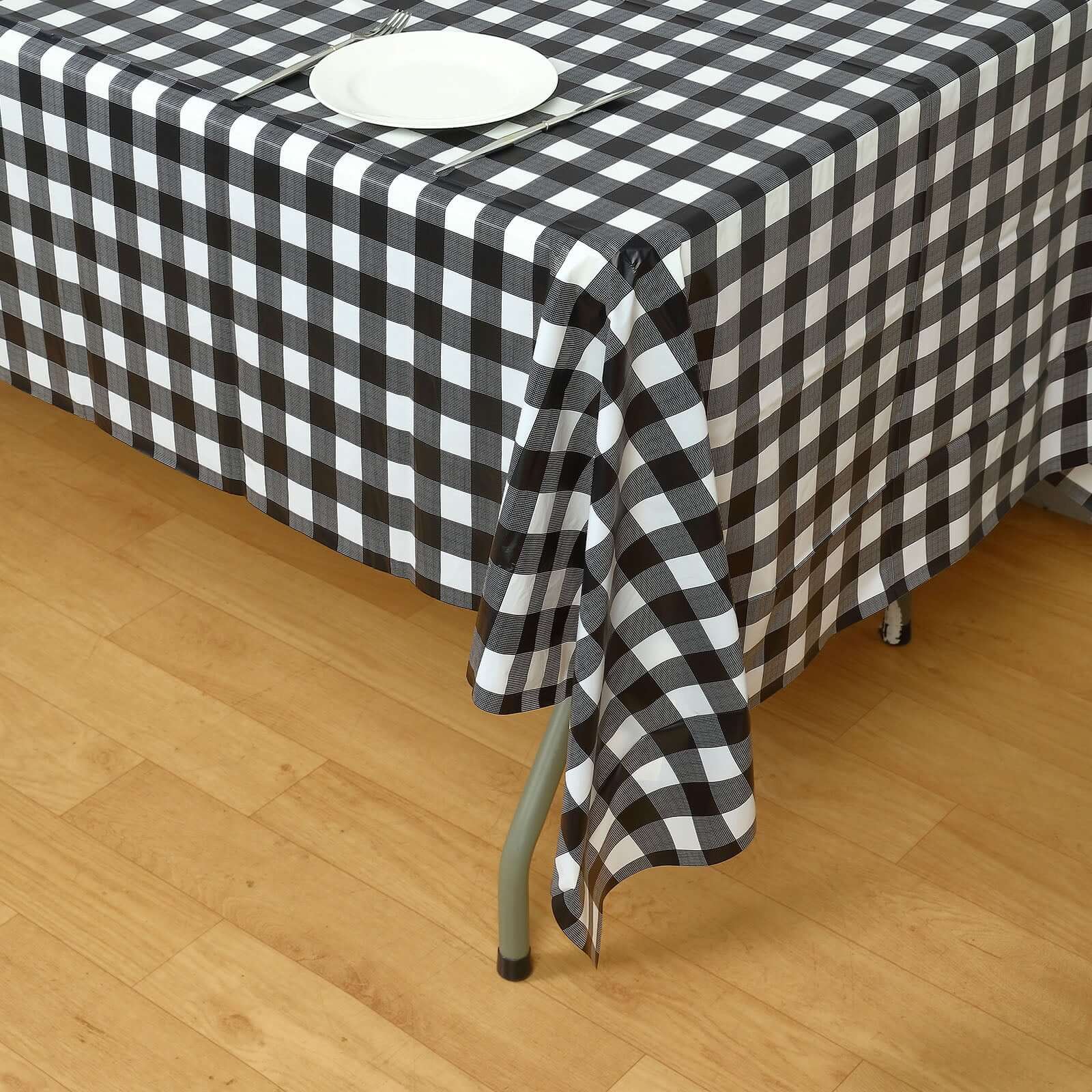 5-Pack Plastic Table Covers 54"x108" Black Checkered Rectangle - PVC Waterproof Disposable Tablecloths - Image 8