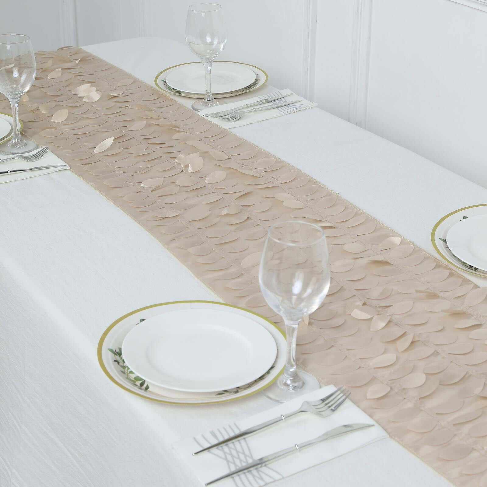 Taffeta Fabric Table Runner 12"x108" Beige - 3D Leaf Petal Table Decor - Image 7