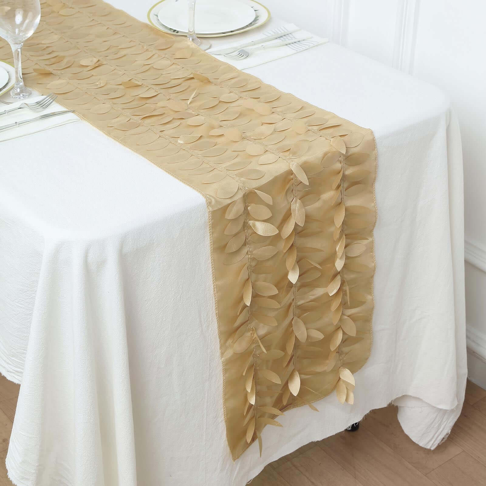Taffeta Fabric Table Runner 12"x108" Champagne - 3D Leaf Petal Table Decor - Image 10