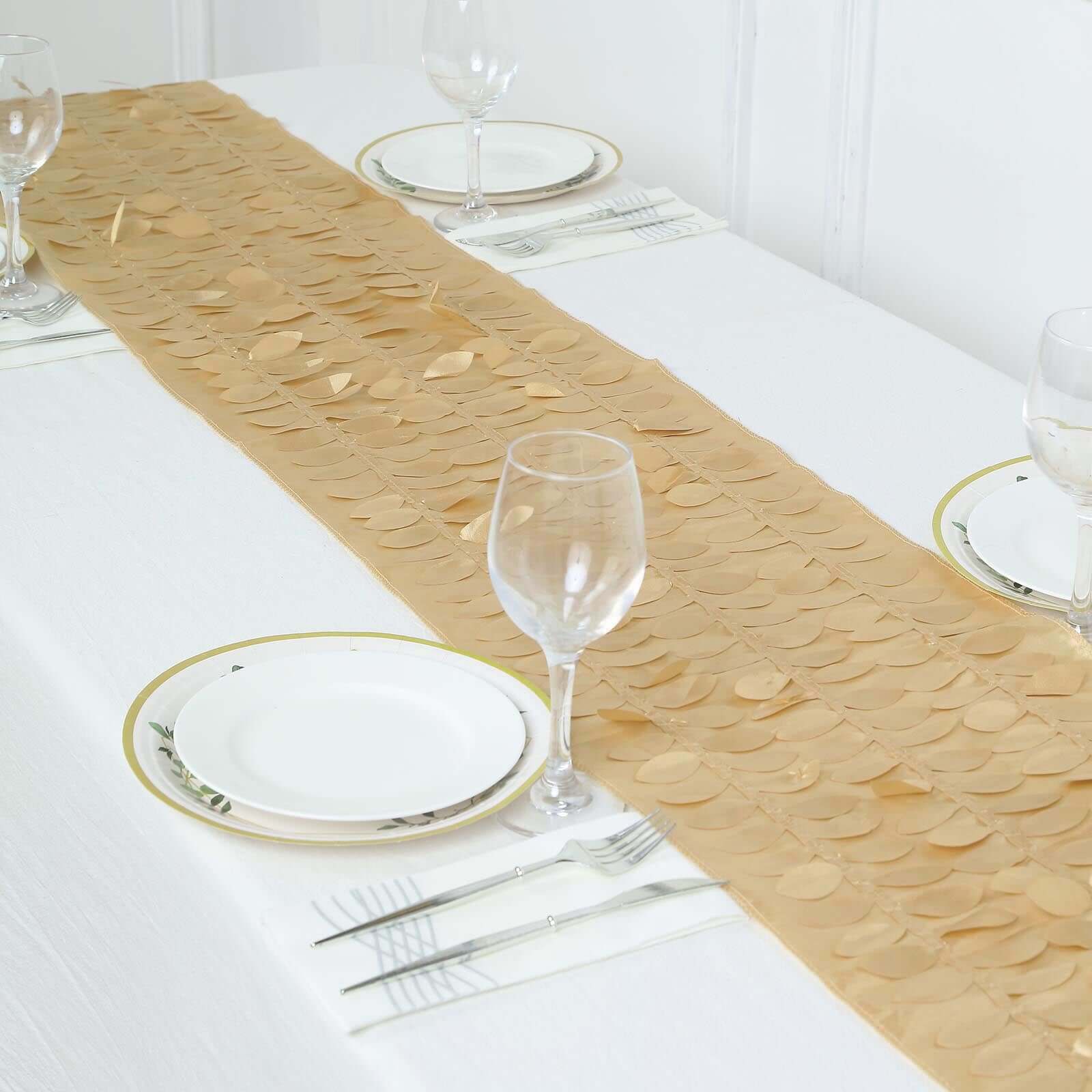 Taffeta Fabric Table Runner 12"x108" Champagne - 3D Leaf Petal Table Decor - Image 8