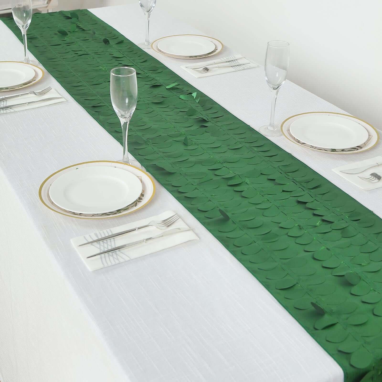 Taffeta Fabric Table Runner 12"x108" Green - 3D Leaf Petal Table Decor - Image 2