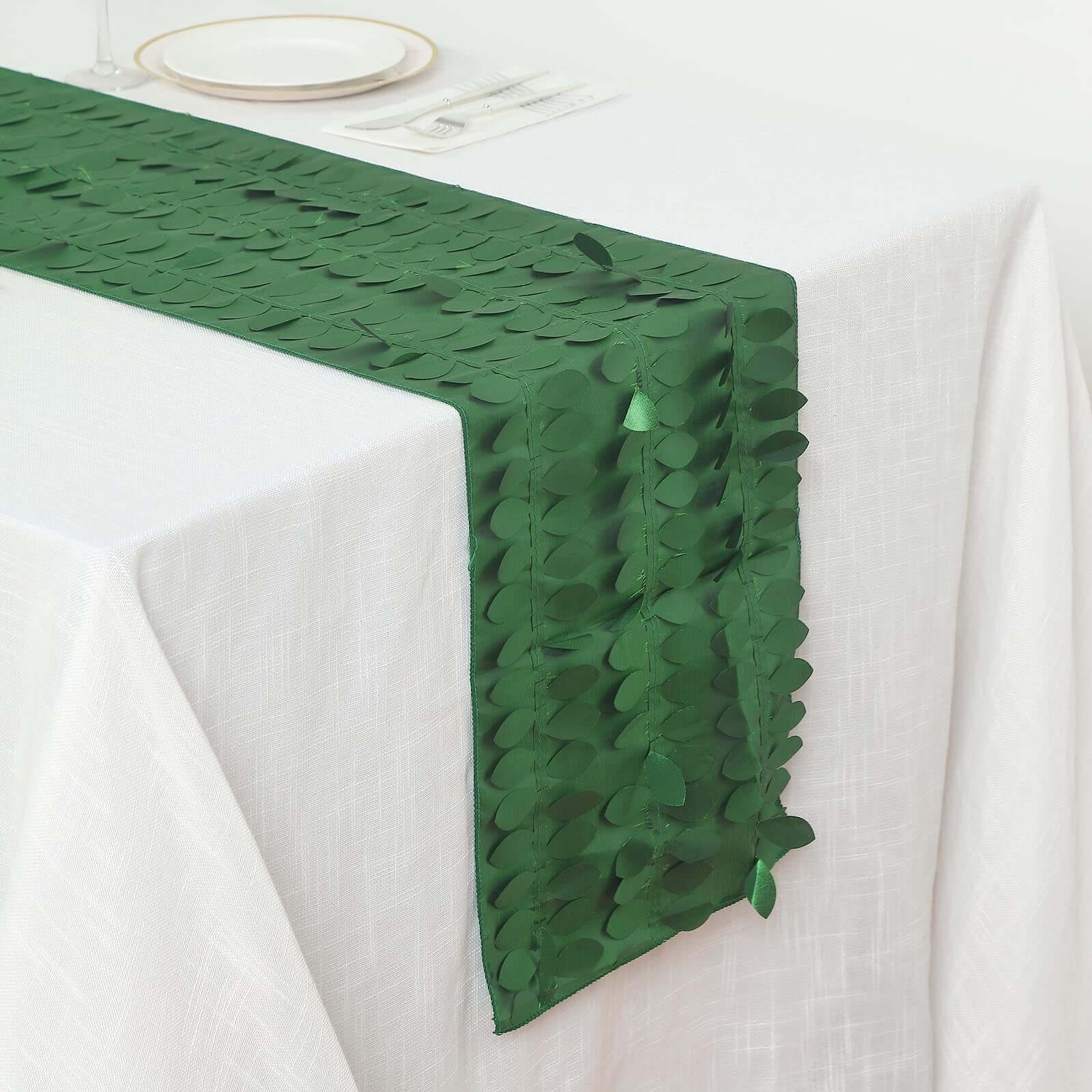 Taffeta Fabric Table Runner 12"x108" Green - 3D Leaf Petal Table Decor - Image 6