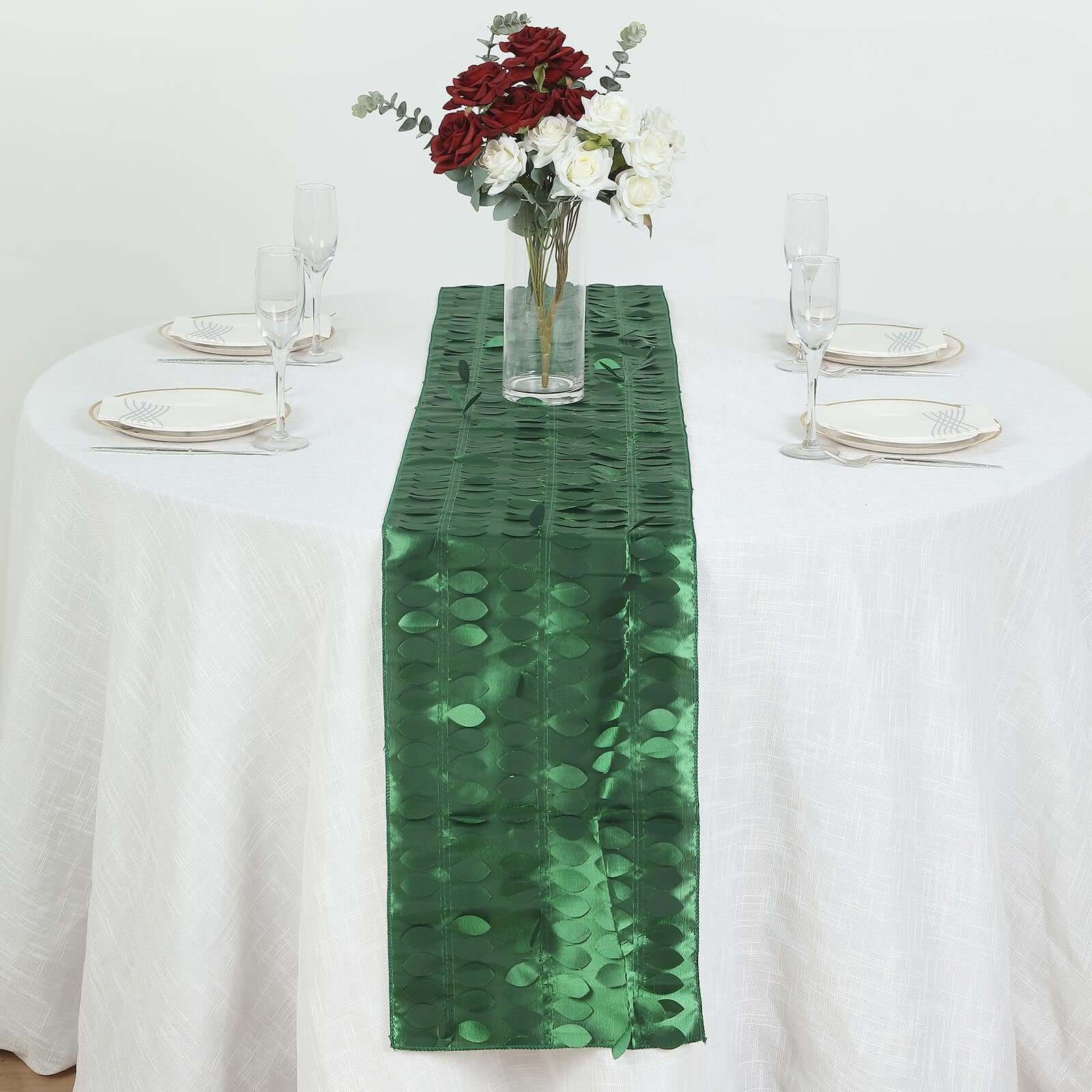 Taffeta Fabric Table Runner 12"x108" Green - 3D Leaf Petal Table Decor - Image 7