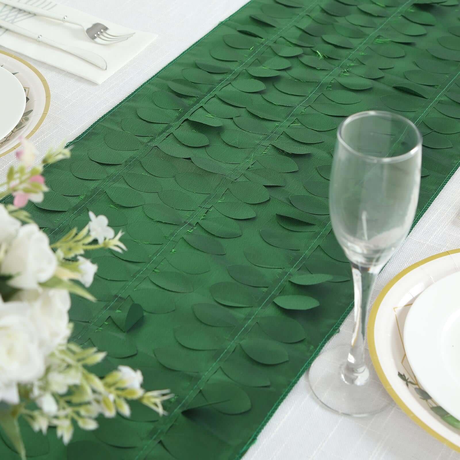 Taffeta Fabric Table Runner 12"x108" Green - 3D Leaf Petal Table Decor - Image 8