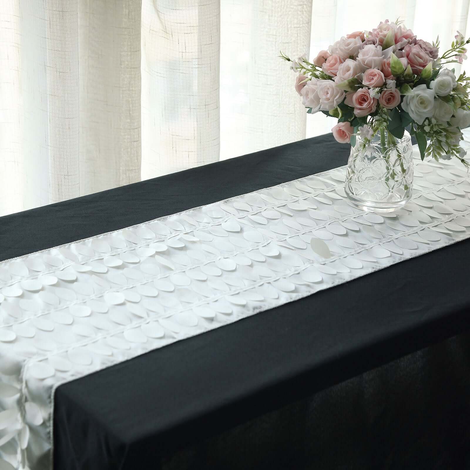 Taffeta Fabric Table Runner 12"x108" Ivory - 3D Leaf Petal Table Decor - Image 10