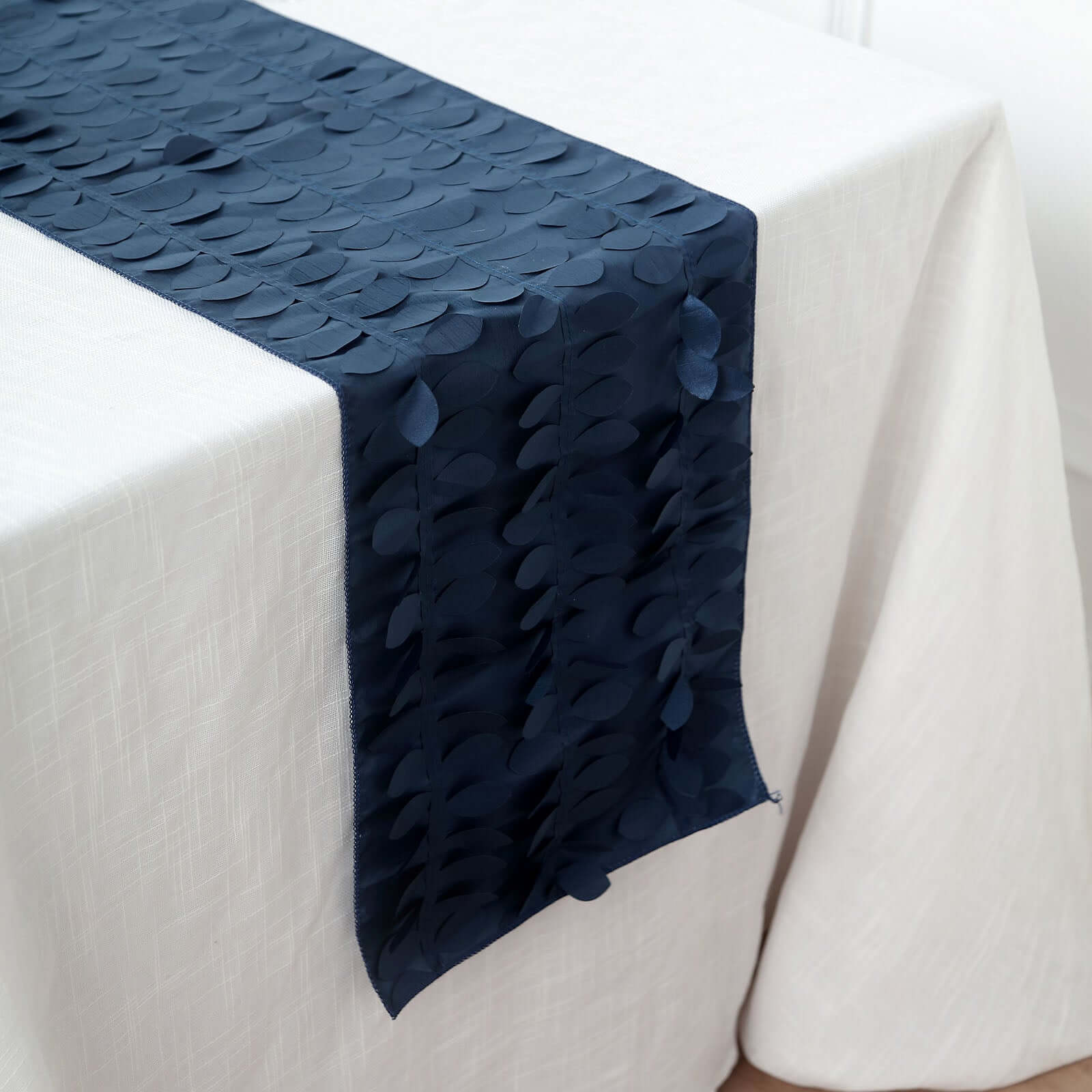 Taffeta Fabric Table Runner 12"x108" Navy Blue - 3D Leaf Petal Table Decor - Image 6
