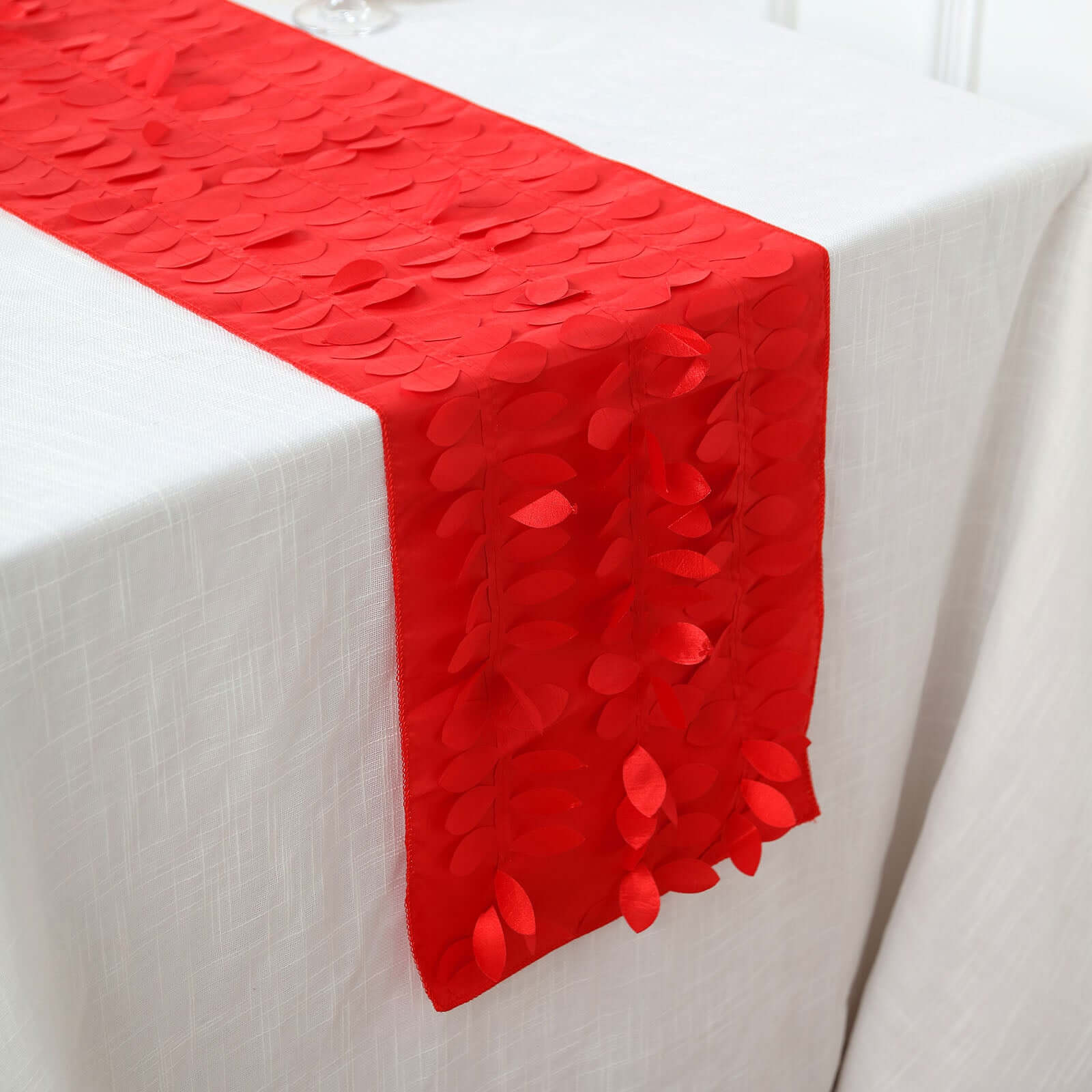 Taffeta Fabric Table Runner 12"x108" Red - 3D Leaf Petal Table Decor - Image 3