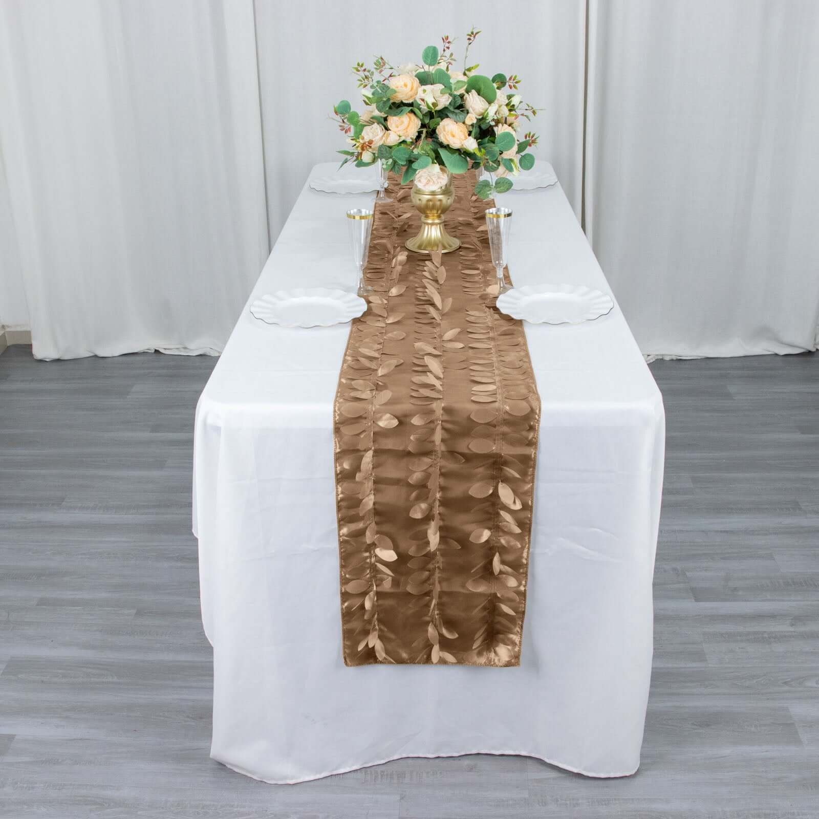 Taffeta Fabric Table Runner 12"x108" Taupe - 3D Leaf Petal Table Decor - Image 5