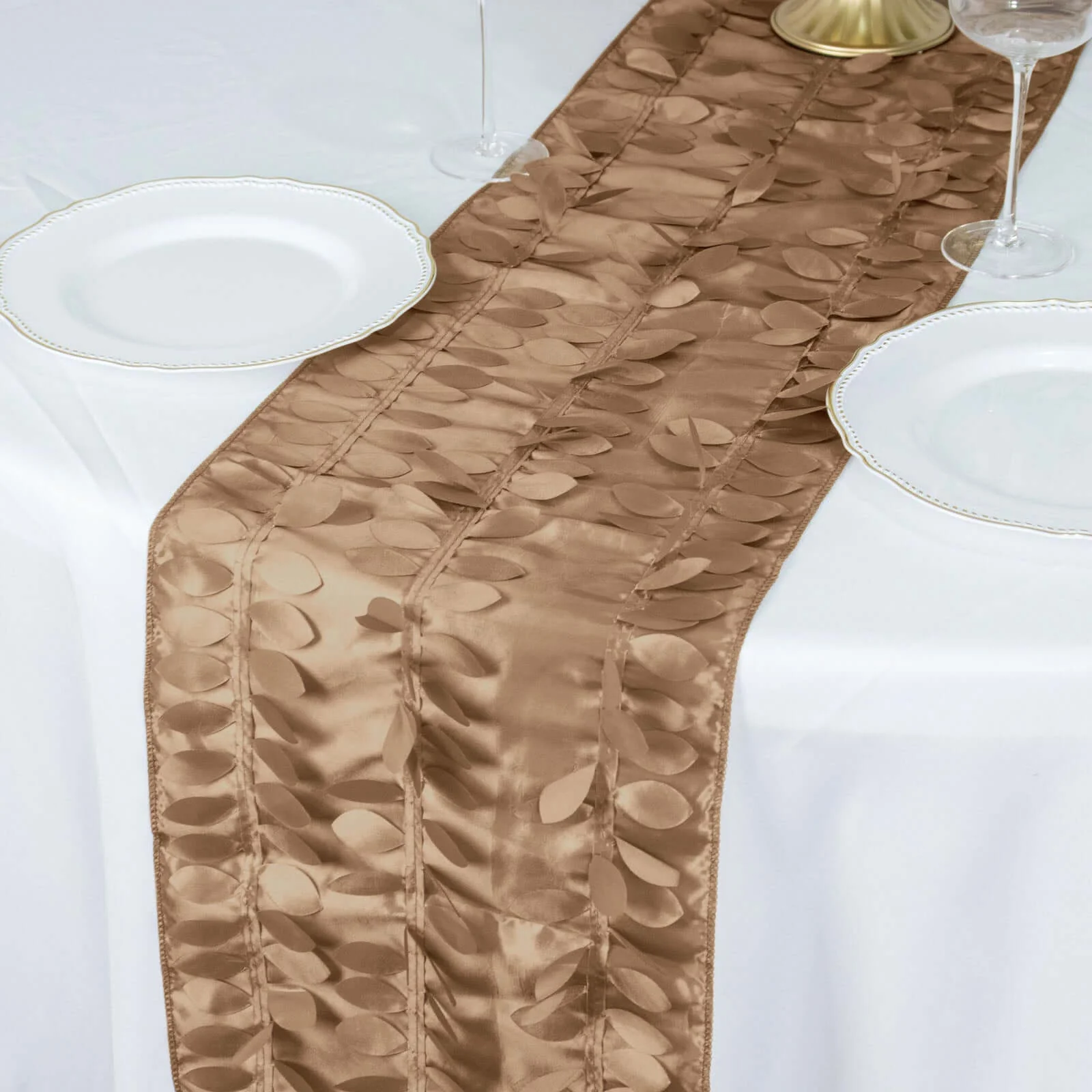 Taffeta Fabric Table Runner 12"x108" Taupe - 3D Leaf Petal Table Decor - Image 9