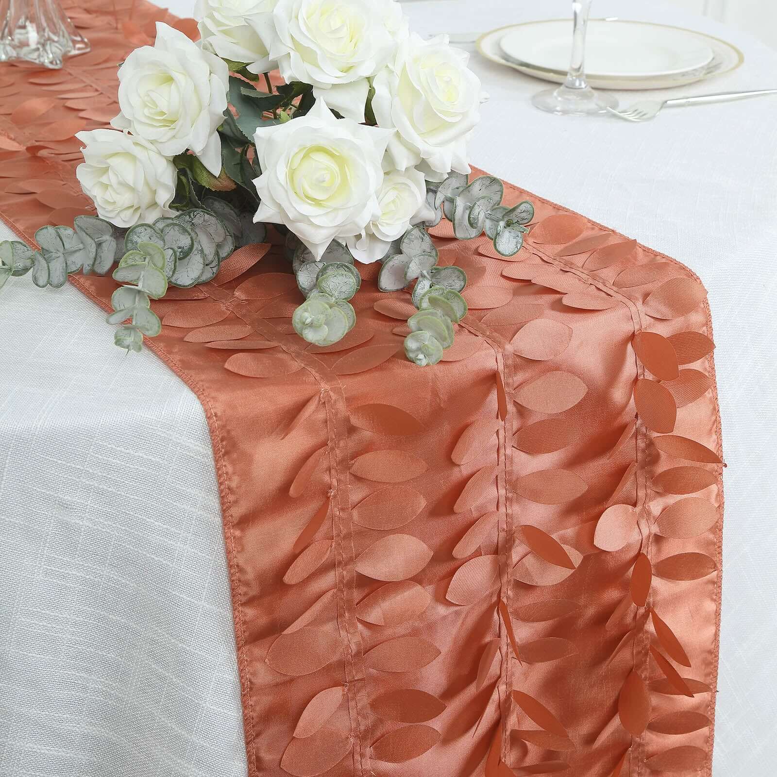 Taffeta Fabric Table Runner 12"x108" Terracotta (Rust) - 3D Leaf Petal Table Decor - Image 10
