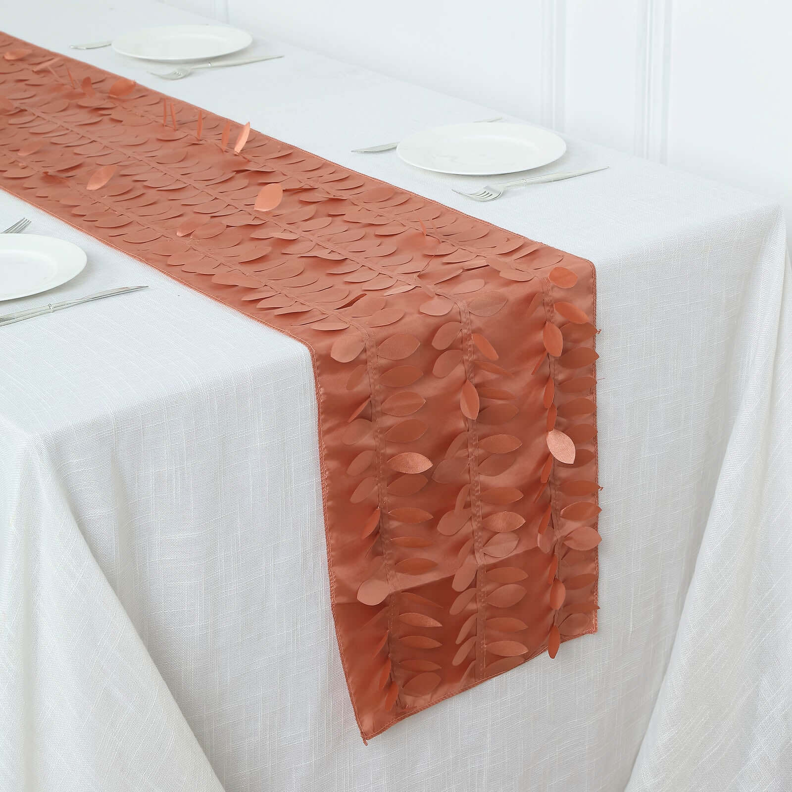 Taffeta Fabric Table Runner 12"x108" Terracotta (Rust) - 3D Leaf Petal Table Decor - Image 6
