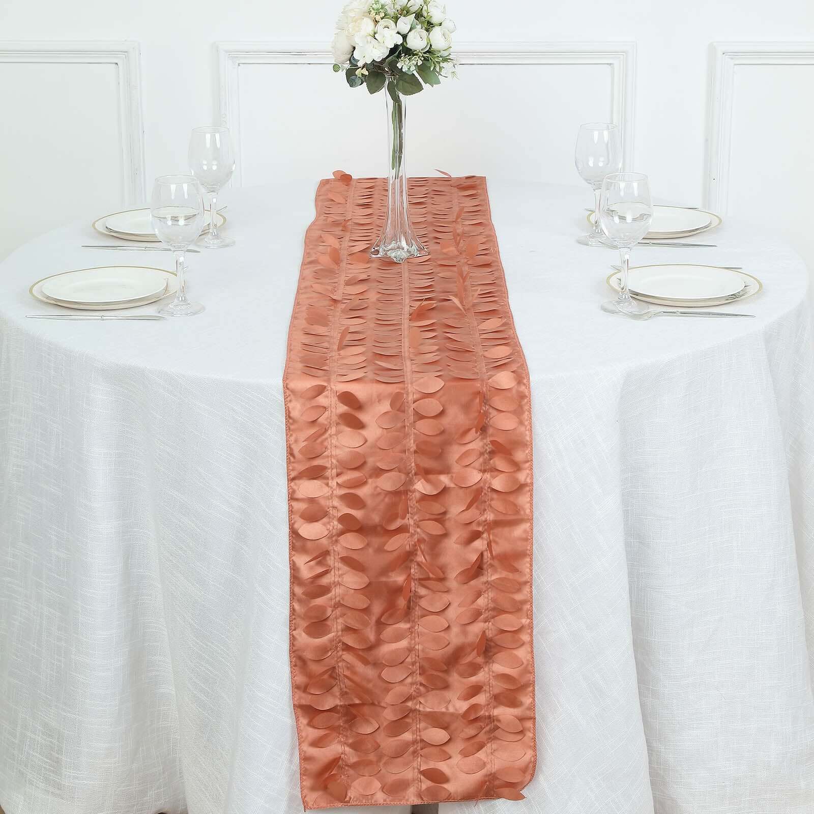 Taffeta Fabric Table Runner 12"x108" Terracotta (Rust) - 3D Leaf Petal Table Decor - Image 8