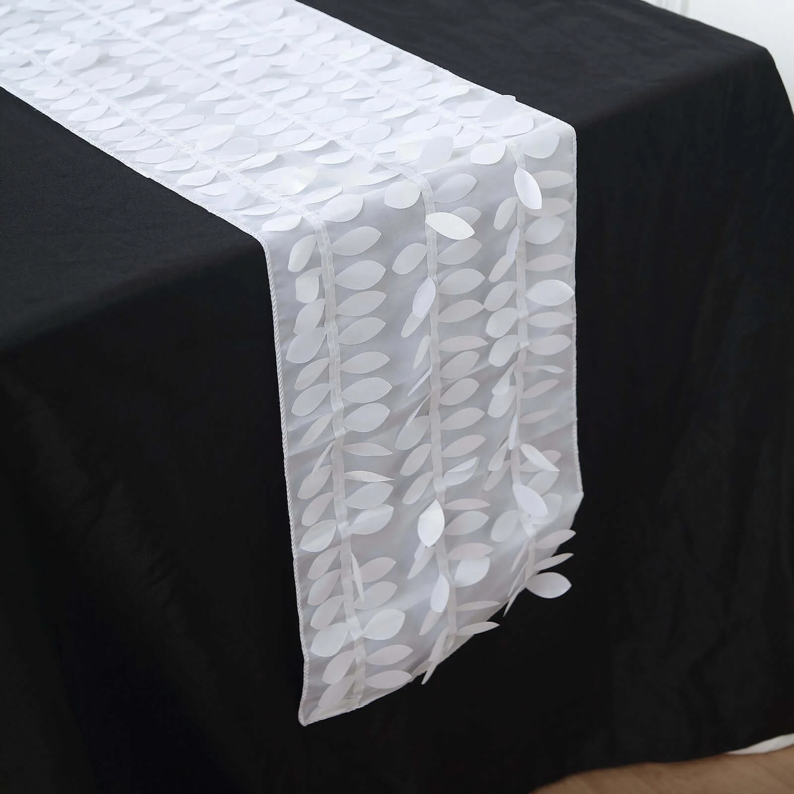 Taffeta Fabric Table Runner 12"x108" White 3D Leaf Petal - Chic Wedding Decor - Image 3