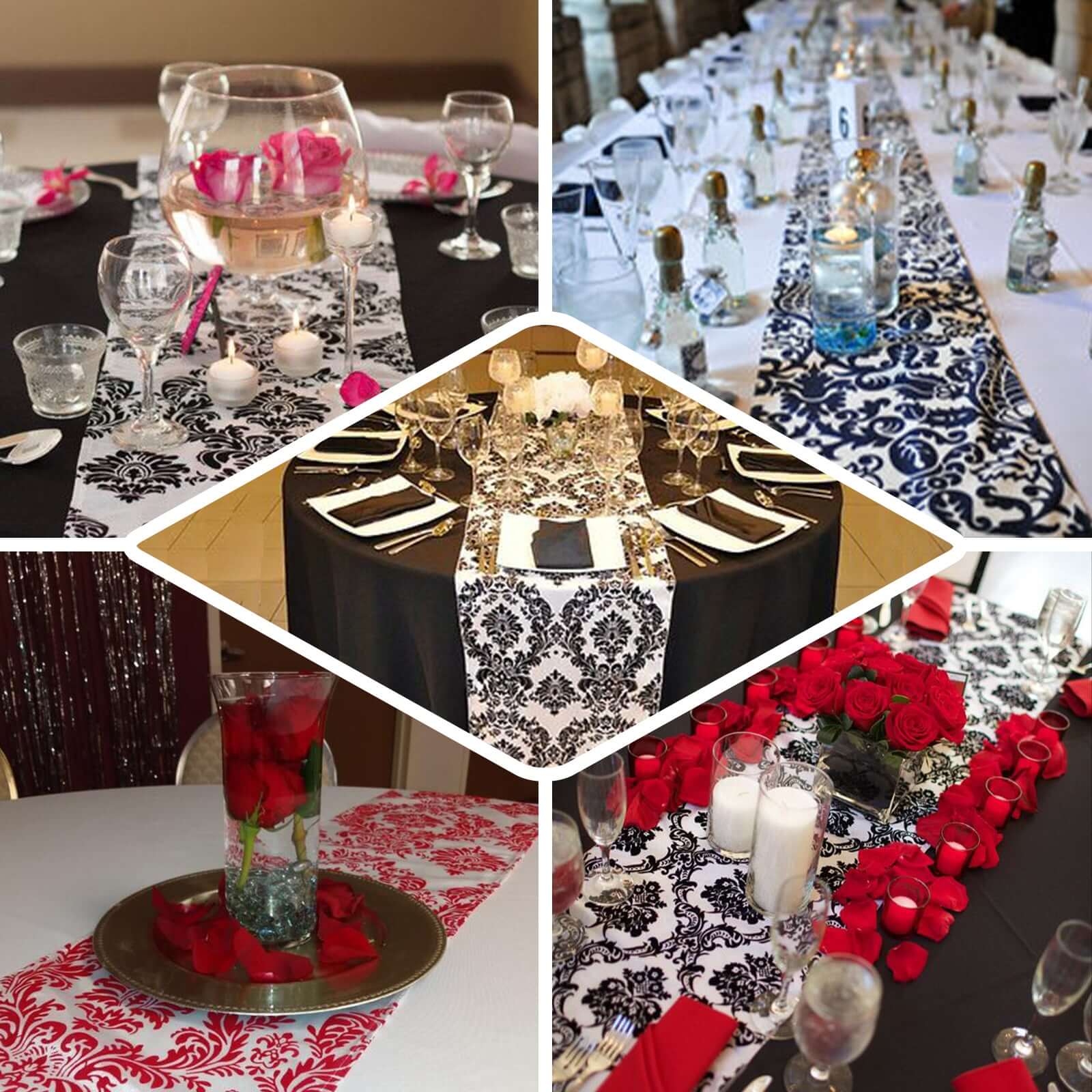 Taffeta Flocking Table Runner 12"x108" Black Damask - Sophisticated & Textured Table Decor for Events - Image 4