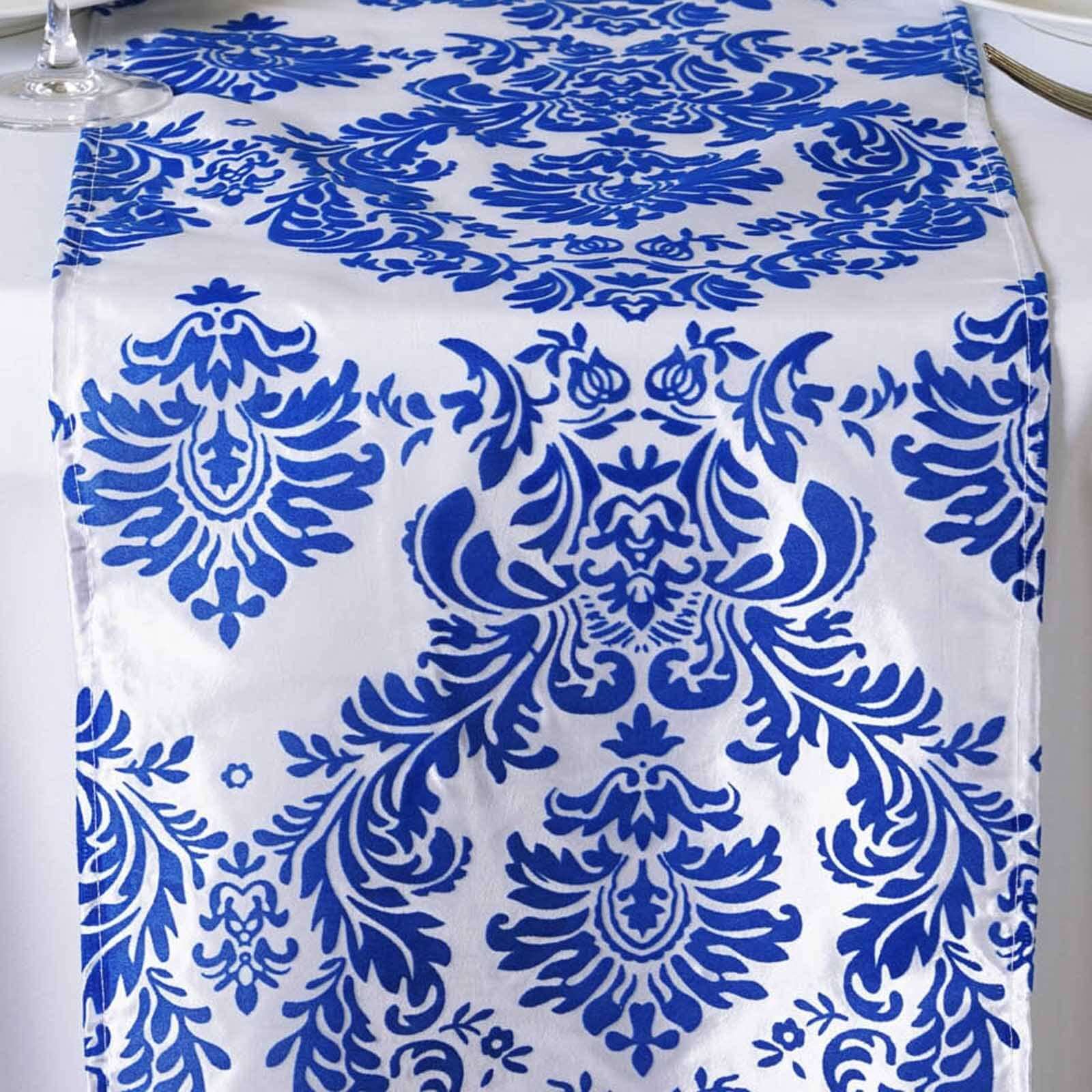 Taffeta Flocking Table Runner 12"x108" Royal Blue Damask - Sophisticated & Textured Table Decor for Events - Image 2