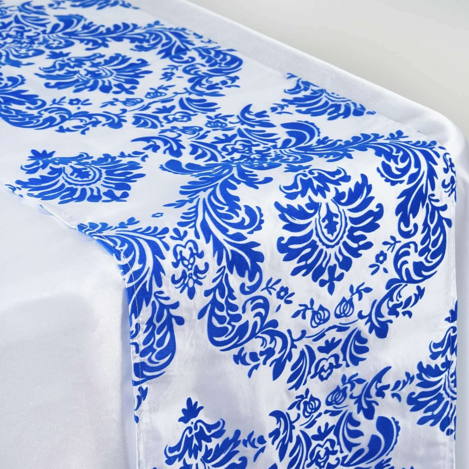 Taffeta Flocking Table Runner 12"x108" Royal Blue Damask - Sophisticated & Textured Table Decor for Events - Image 3